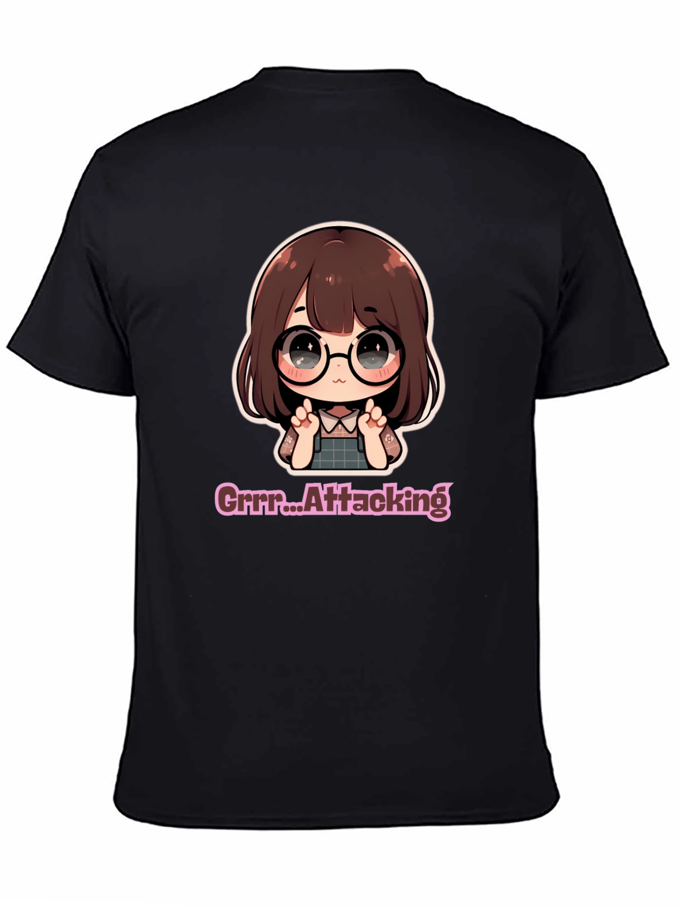 Cute Chibi Girl Grrr...Attacking Black T-Shirt