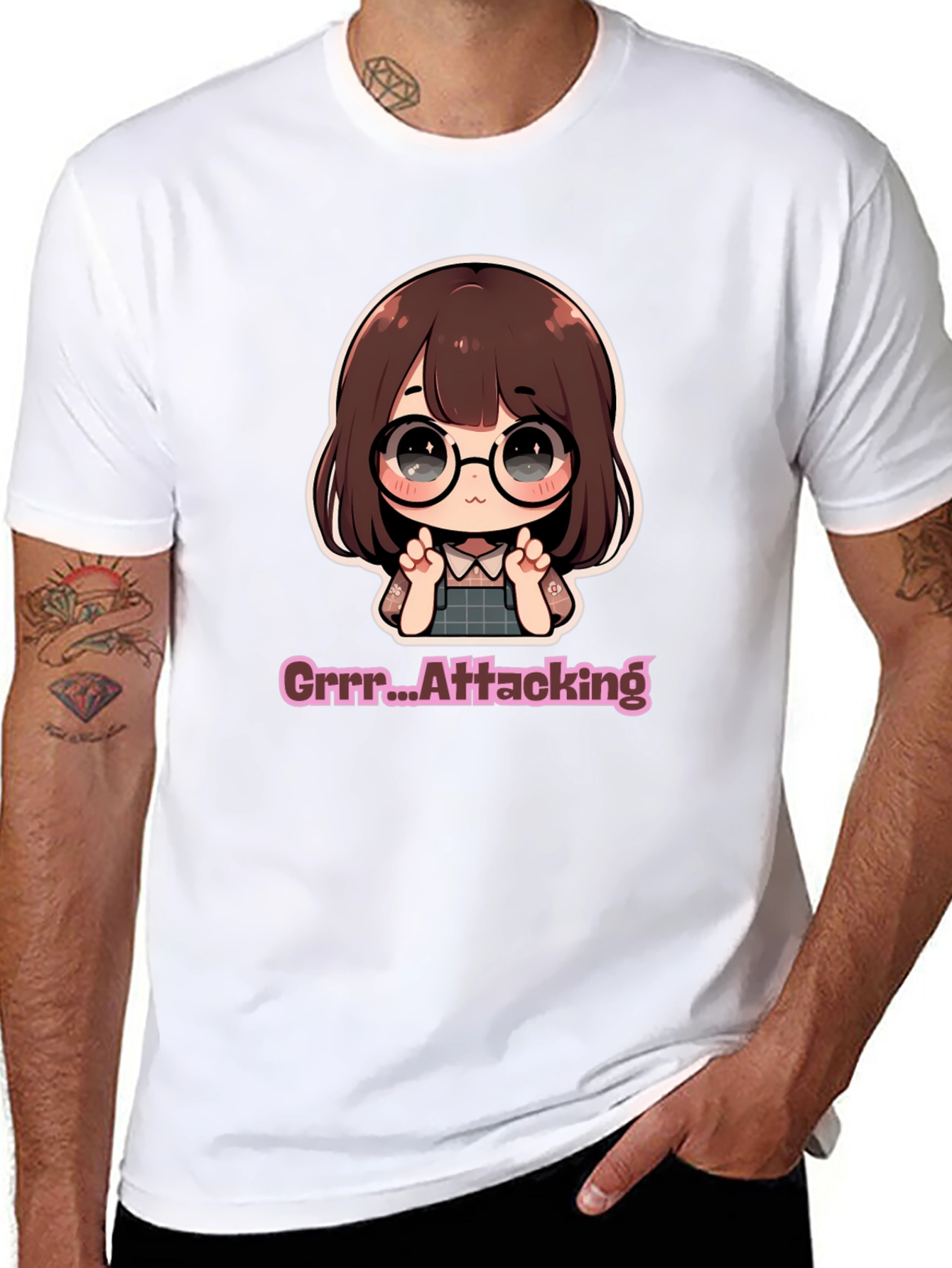 Cute Chibi Girl Grrr...Attacking Black T-Shirt