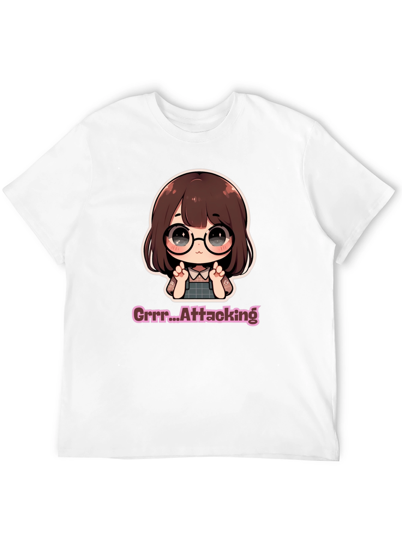 Cute Chibi Girl Grrr...Attacking Black T-Shirt
