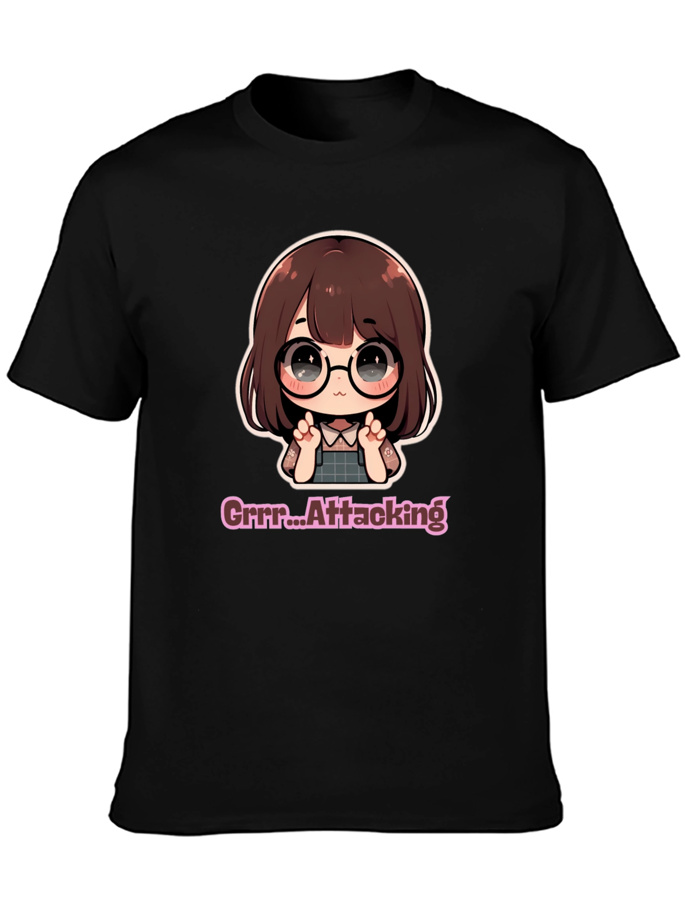 Cute Chibi Girl Grrr...Attacking Black T-Shirt