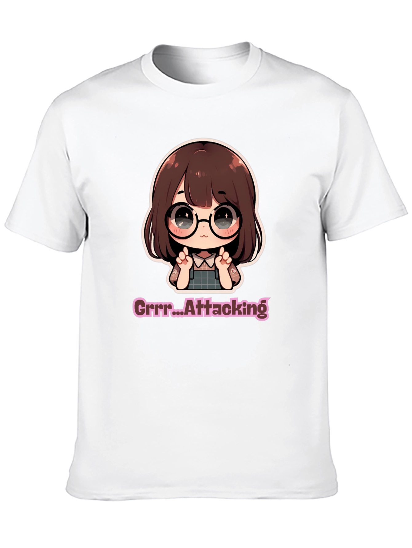 Cute Chibi Girl Grrr...Attacking Black T-Shirt