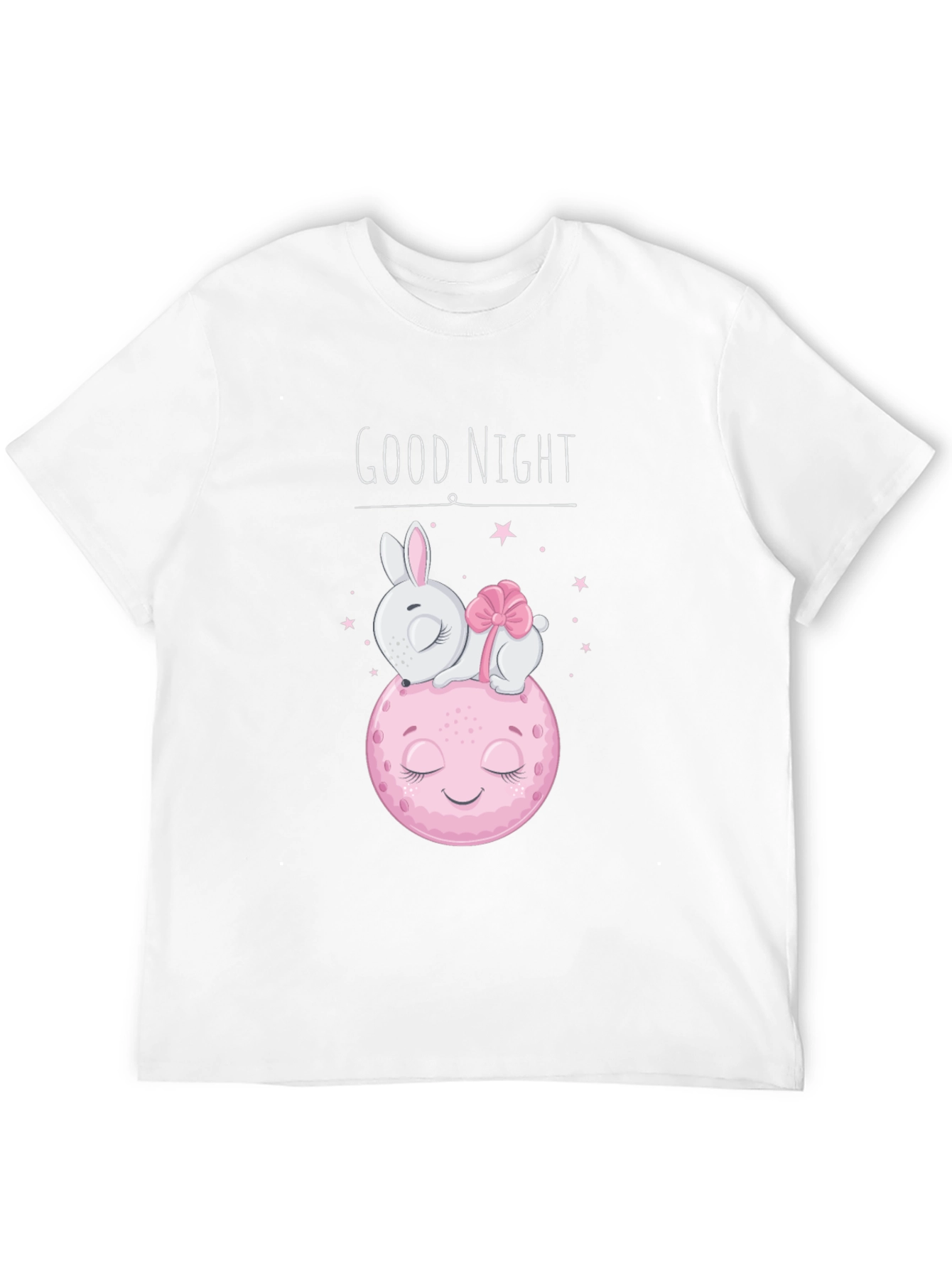 Cute Good Night Bunny & Moon Black T-Shirt