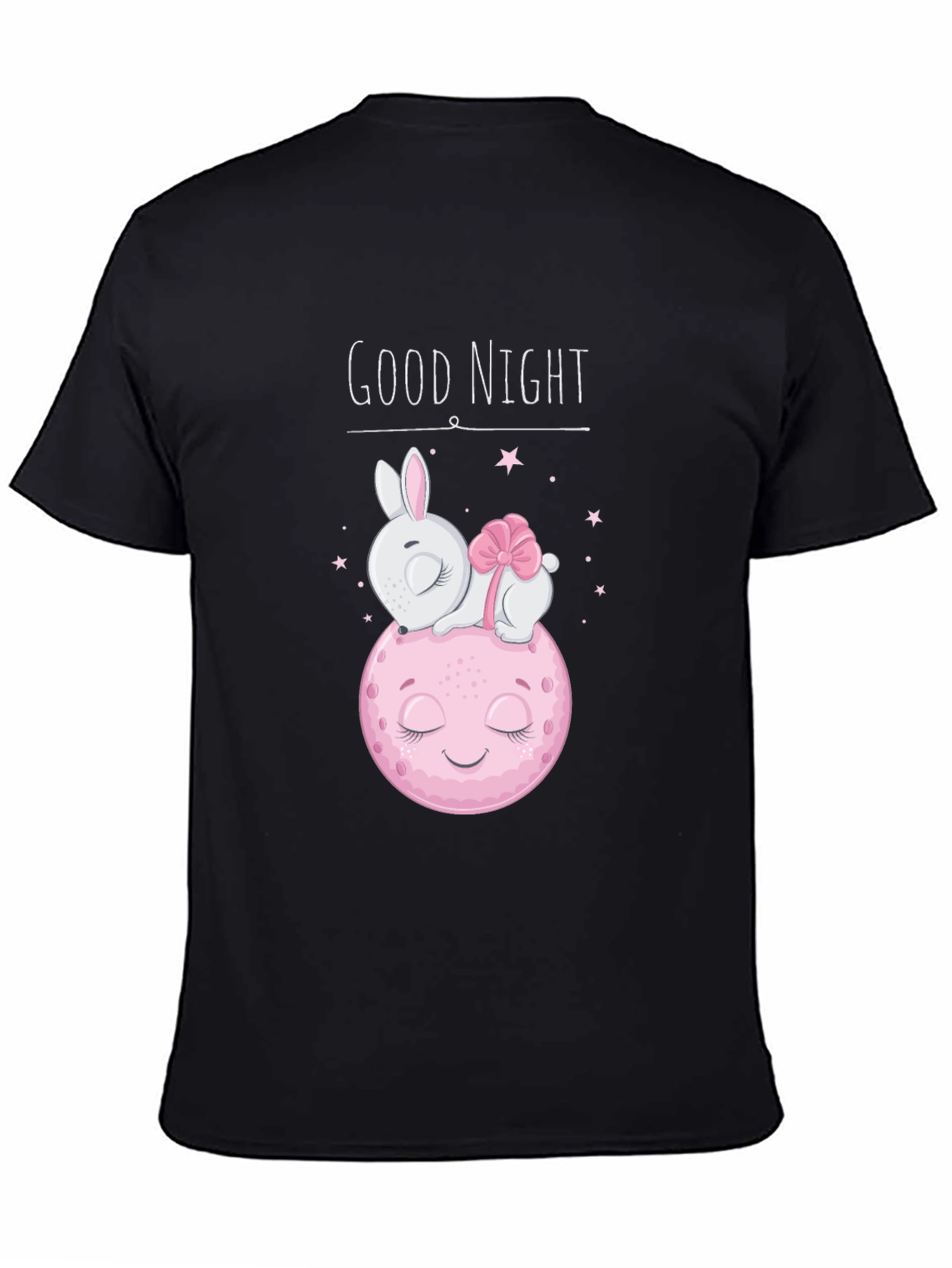 Cute Good Night Bunny & Moon Black T-Shirt