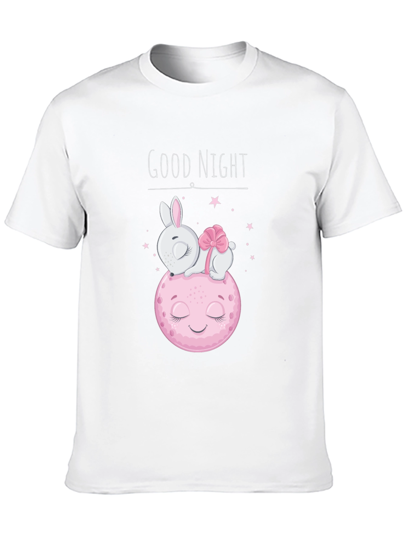 Cute Good Night Bunny & Moon Black T-Shirt