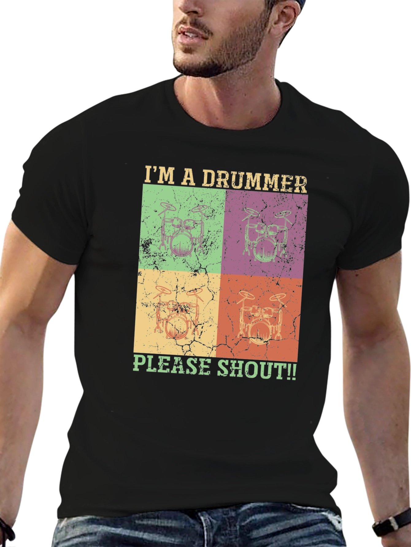 Im a Drummer Please Shout Black T-Shirt