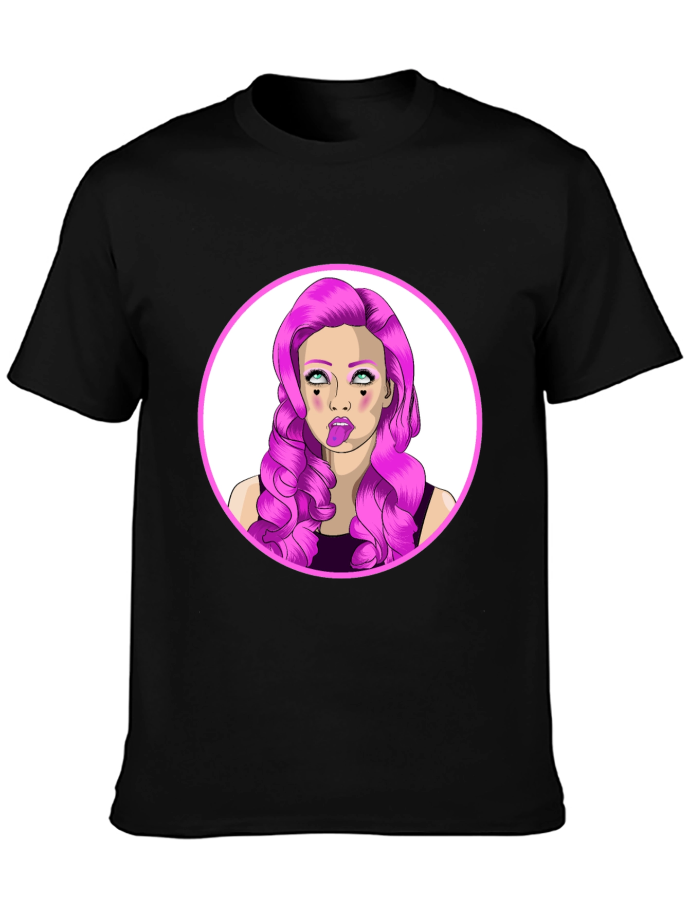 Funky Cartoon Woman Graphic Black T-Shirt