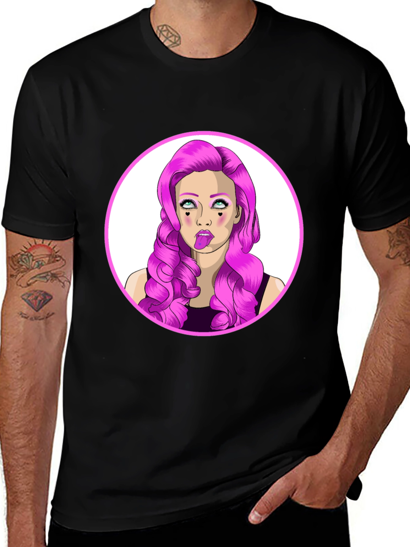 Funky Cartoon Woman Graphic Black T-Shirt