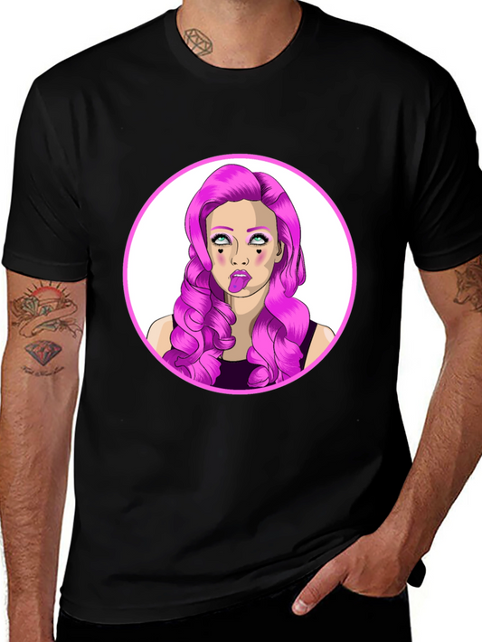 Funky Cartoon Woman Graphic Black T-Shirt