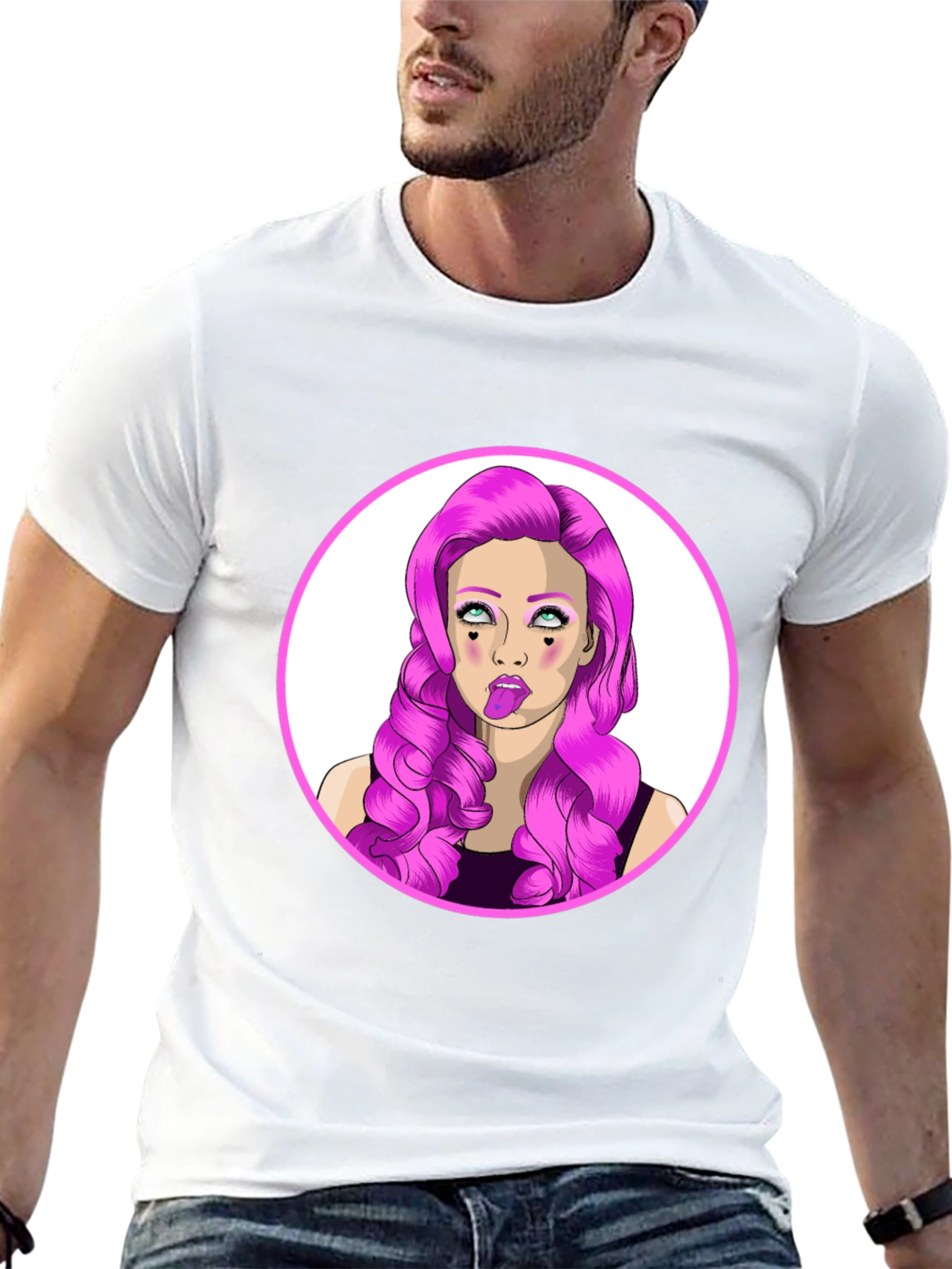 Funky Cartoon Woman Graphic Black T-Shirt