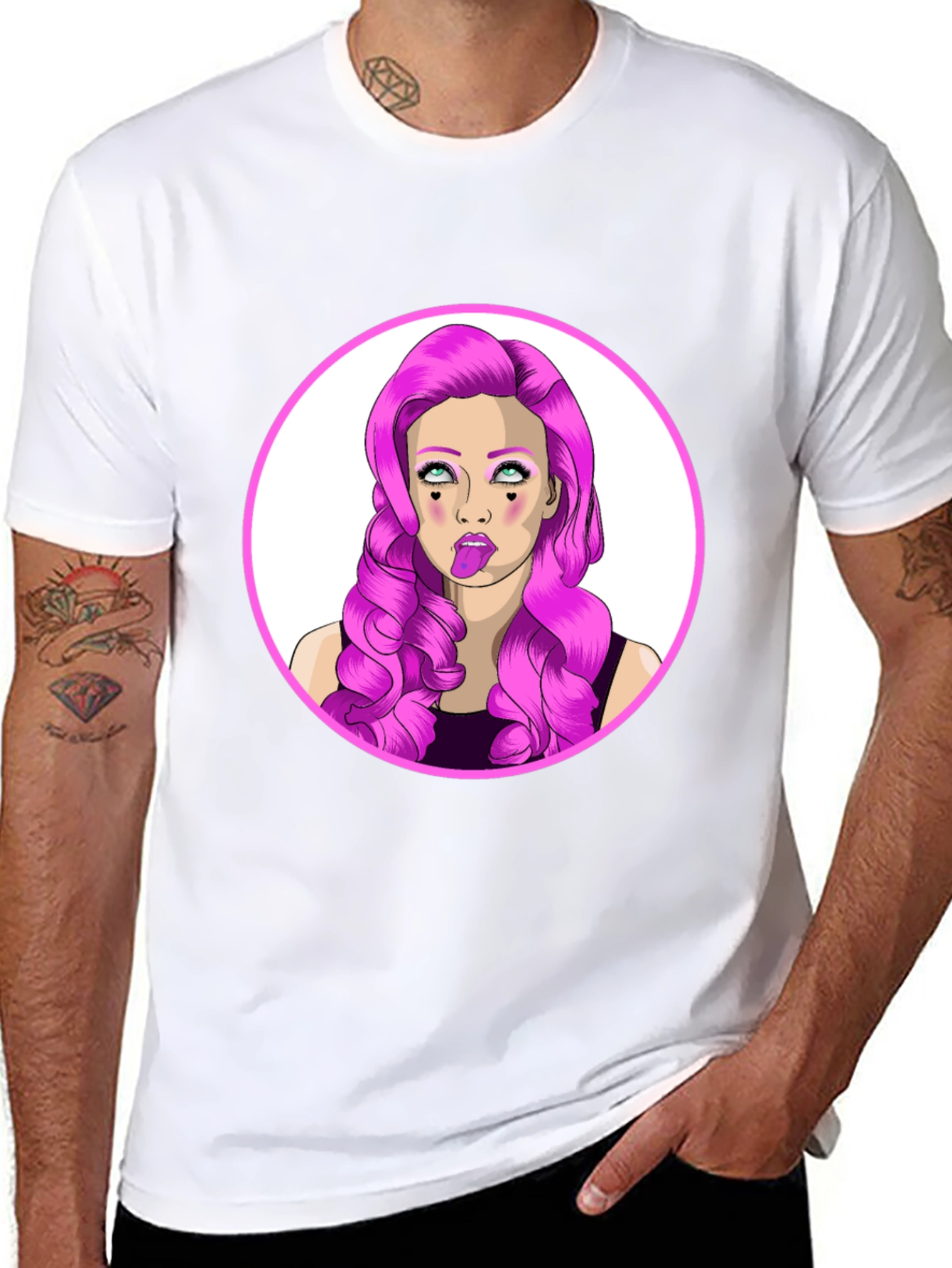 Funky Cartoon Woman Graphic Black T-Shirt
