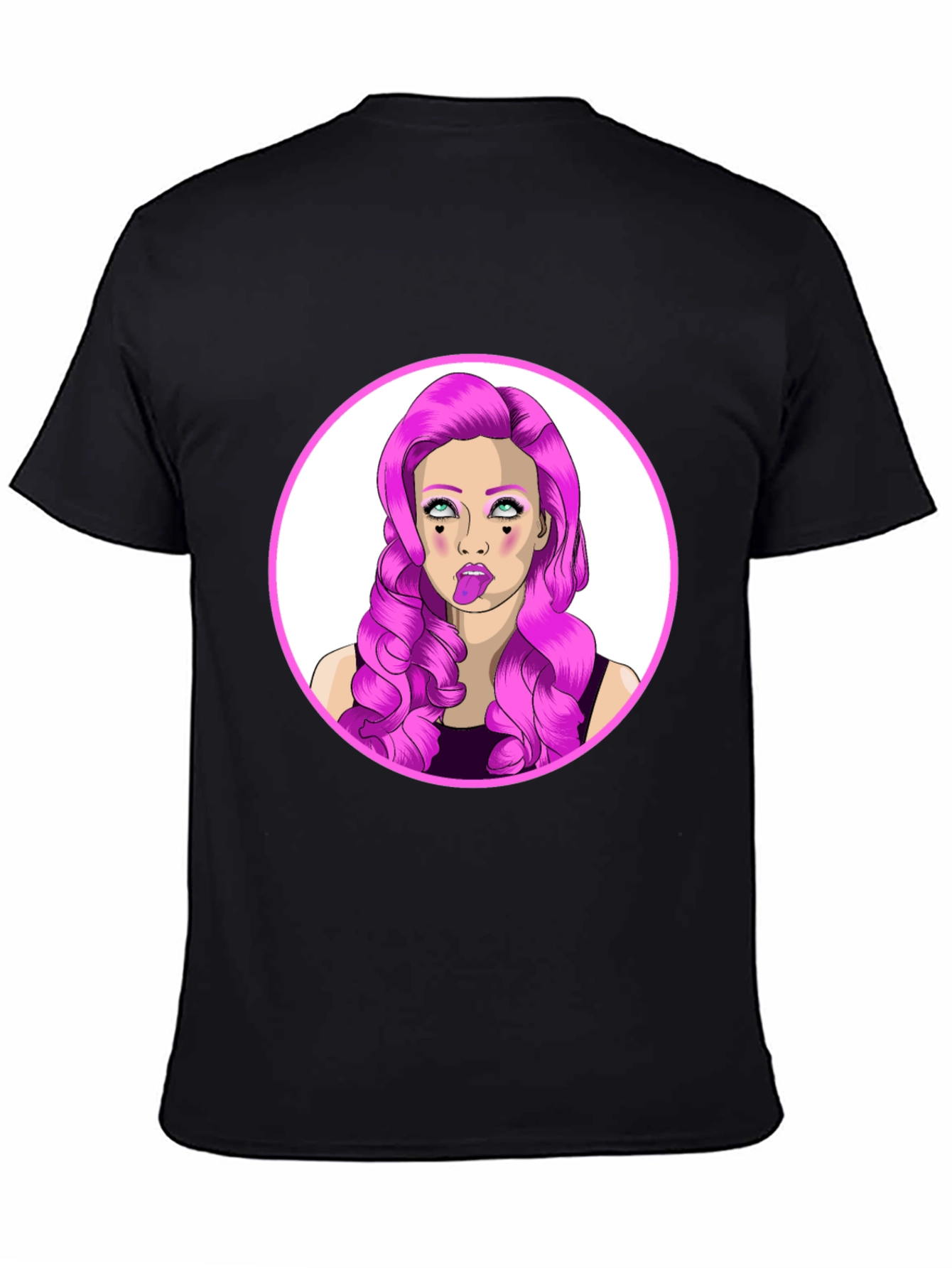 Funky Cartoon Woman Graphic Black T-Shirt