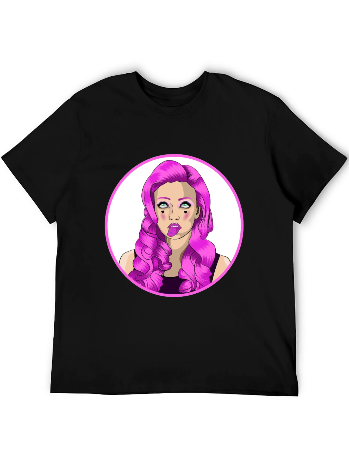 Funky Cartoon Woman Graphic Black T-Shirt