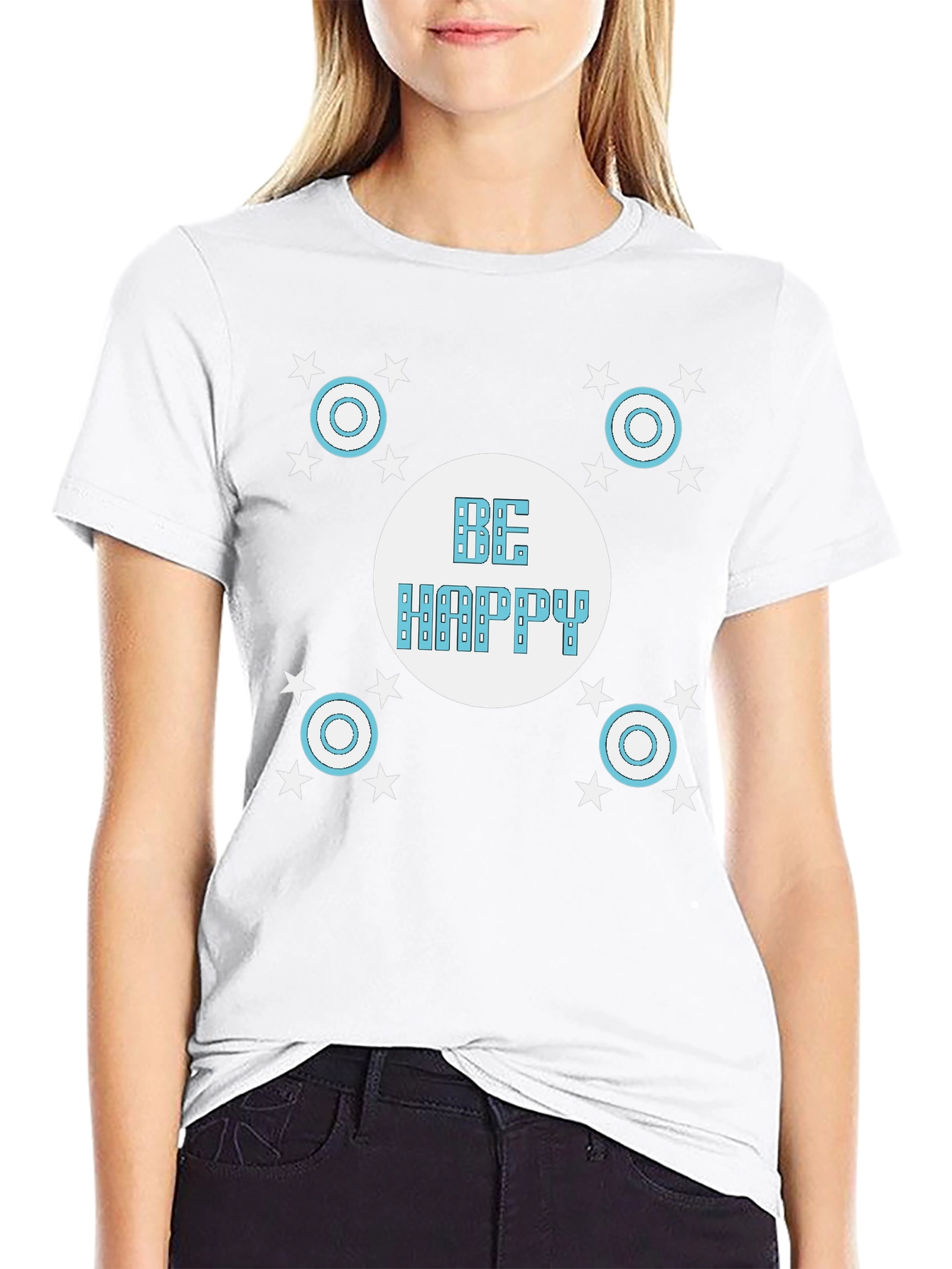 Be Happy Black Graphic T-Shirt