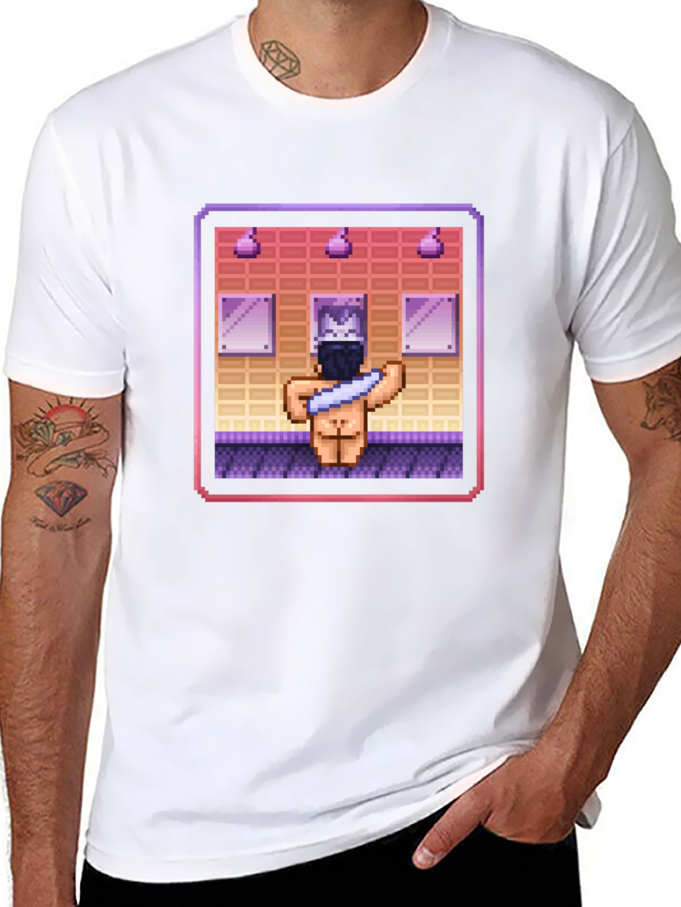 Pixel Art Shower Black T-Shirt