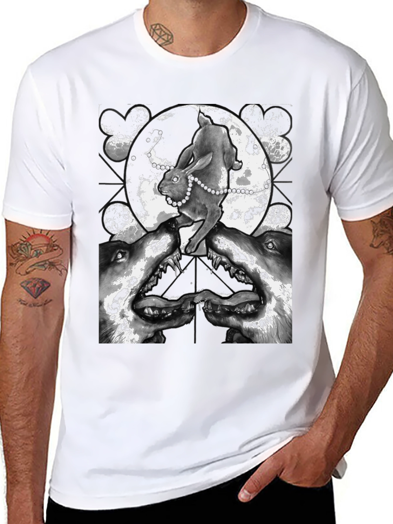 Rabbit Wolf and Moon Graphic T-Shirt
