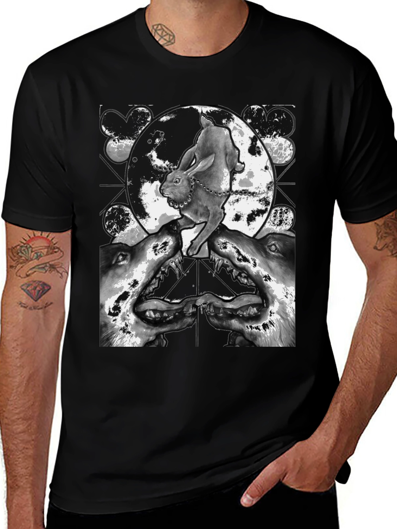 Rabbit Wolf and Moon Graphic T-Shirt
