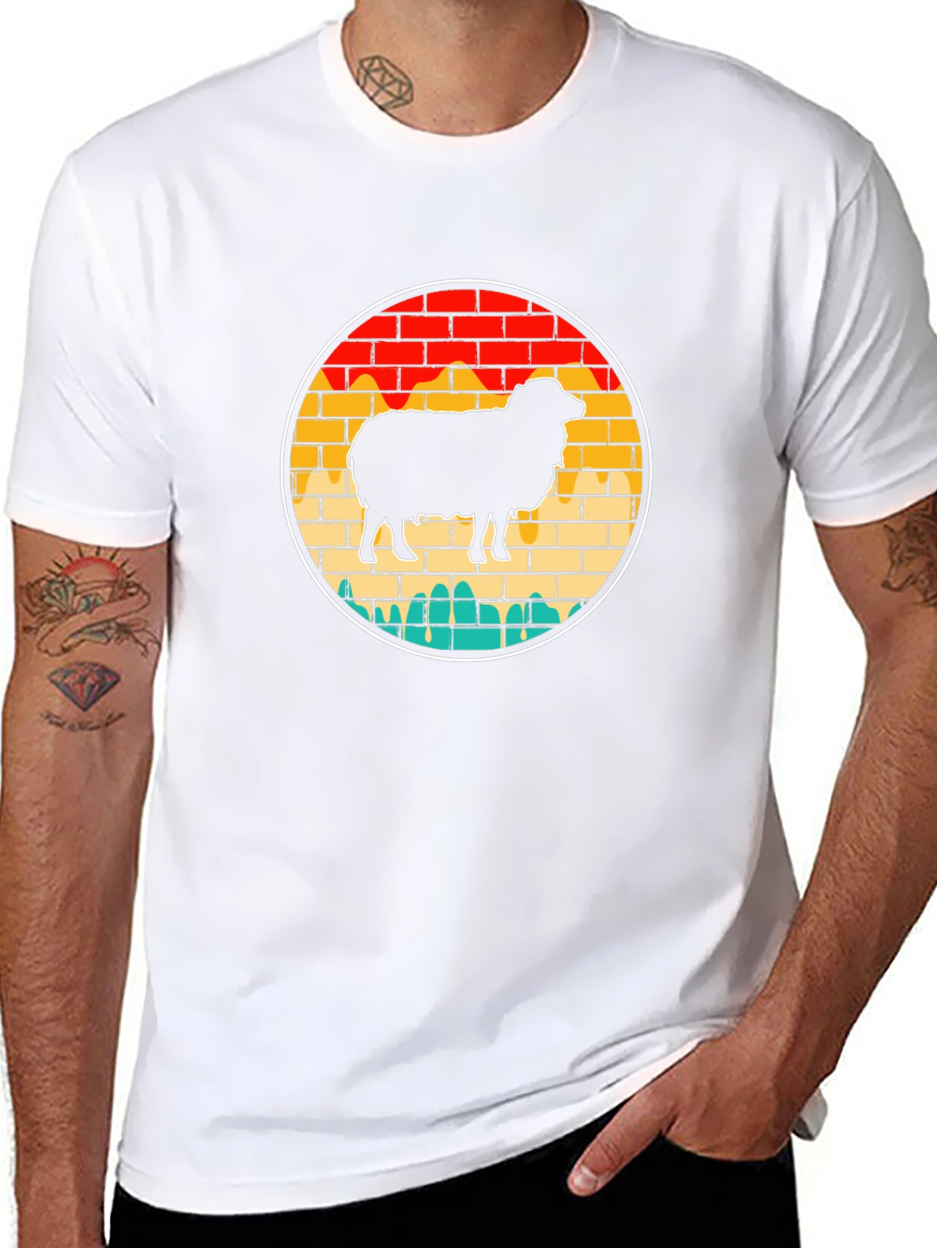 Retro Sheep Graphic Tee - Brick Wall Design