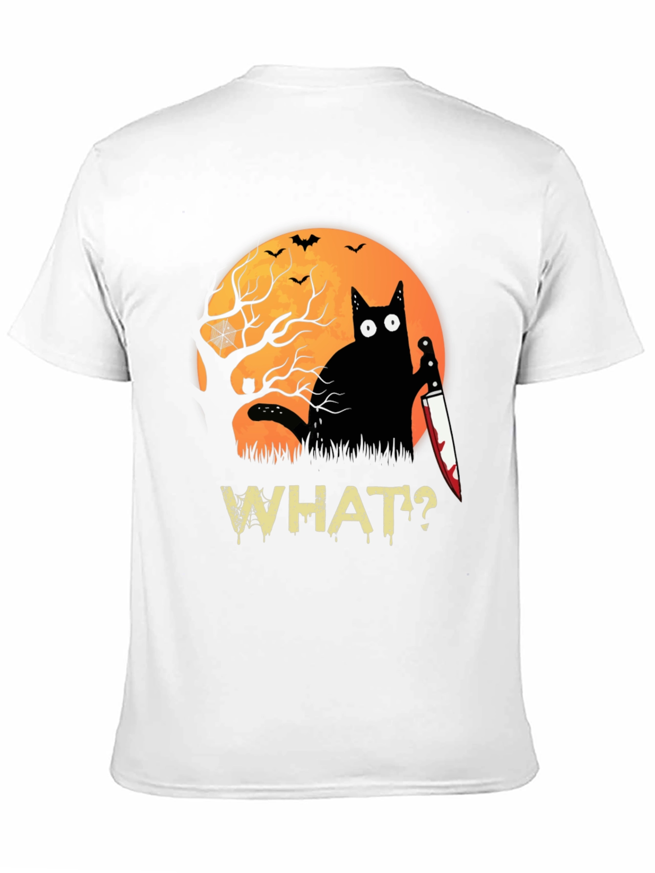 Halloween Black Cat T-Shirt - Funny Cat with Knife