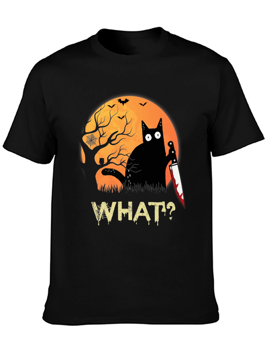 Halloween Black Cat T-Shirt - Funny Cat with Knife