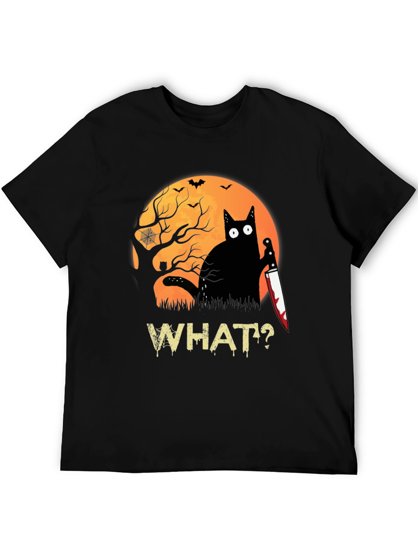 Halloween Black Cat T-Shirt - Funny Cat with Knife