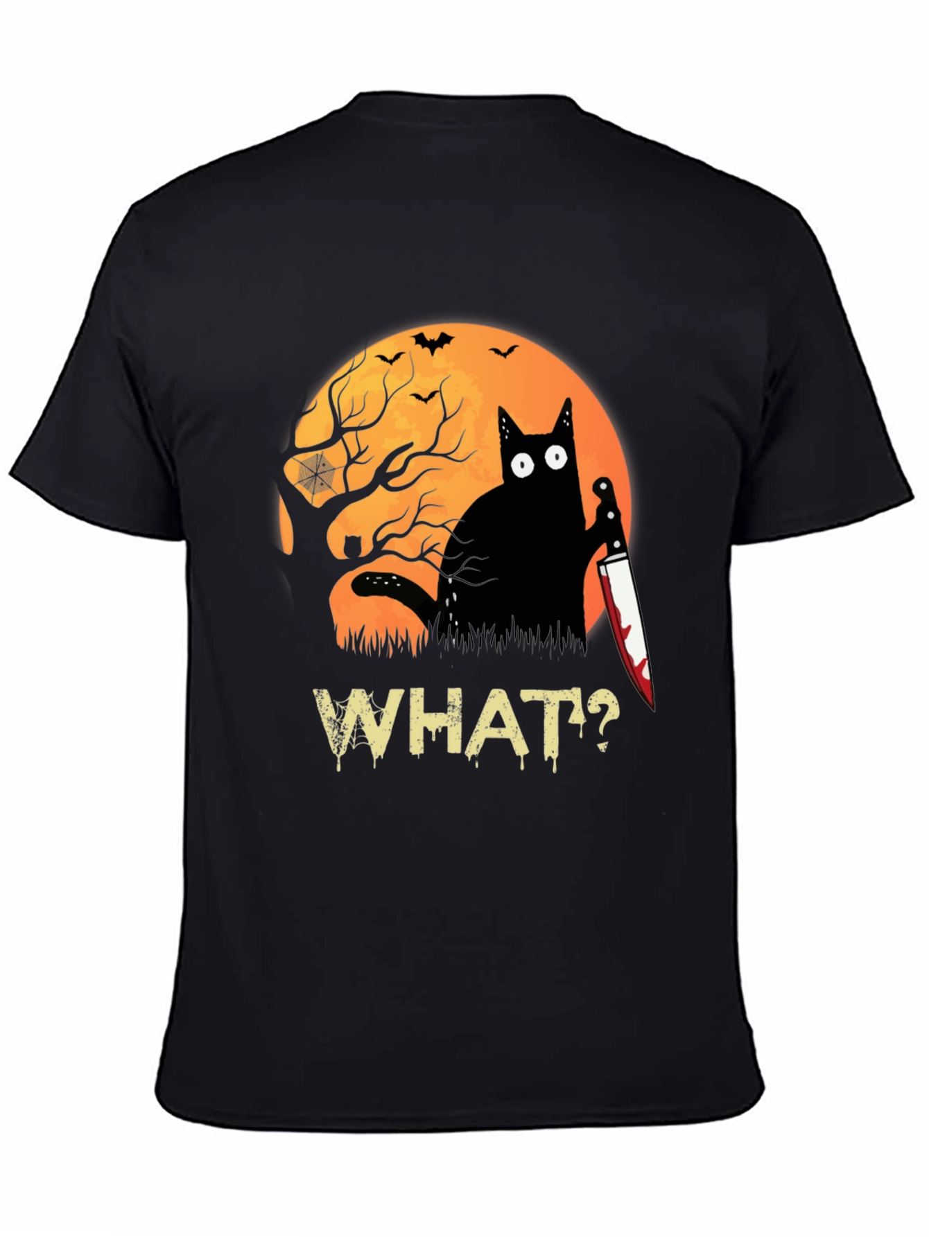 Halloween Black Cat T-Shirt - Funny Cat with Knife