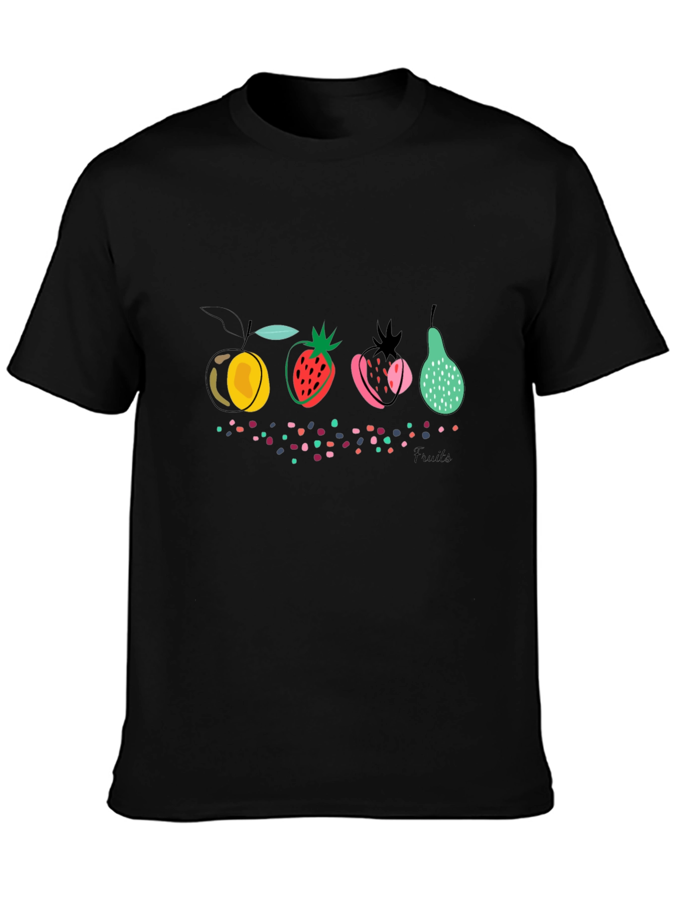 Abstract Fruit Graphic Black T-Shirt