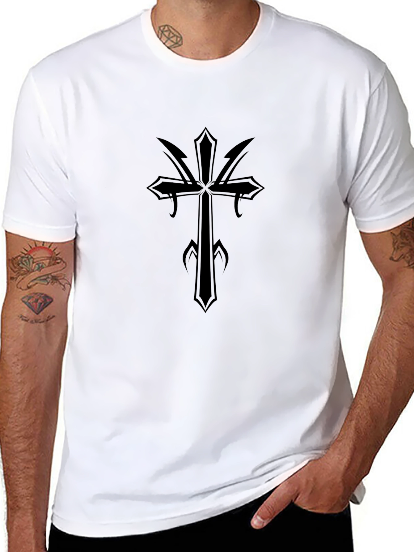Gothic Cross Graphic Black T-Shirt - Edgy Casual Style