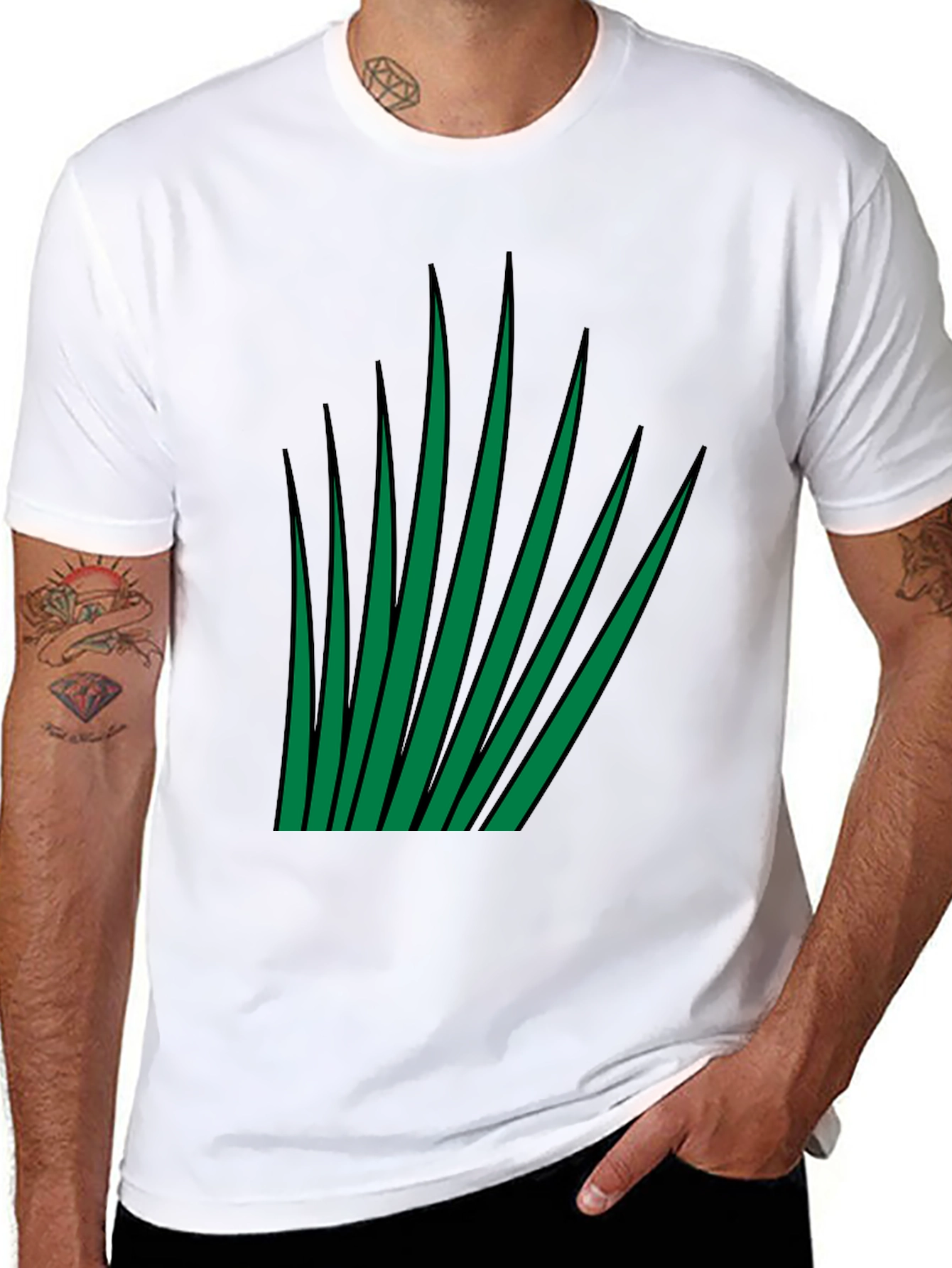 Green Blades Graphic Black T-Shirt