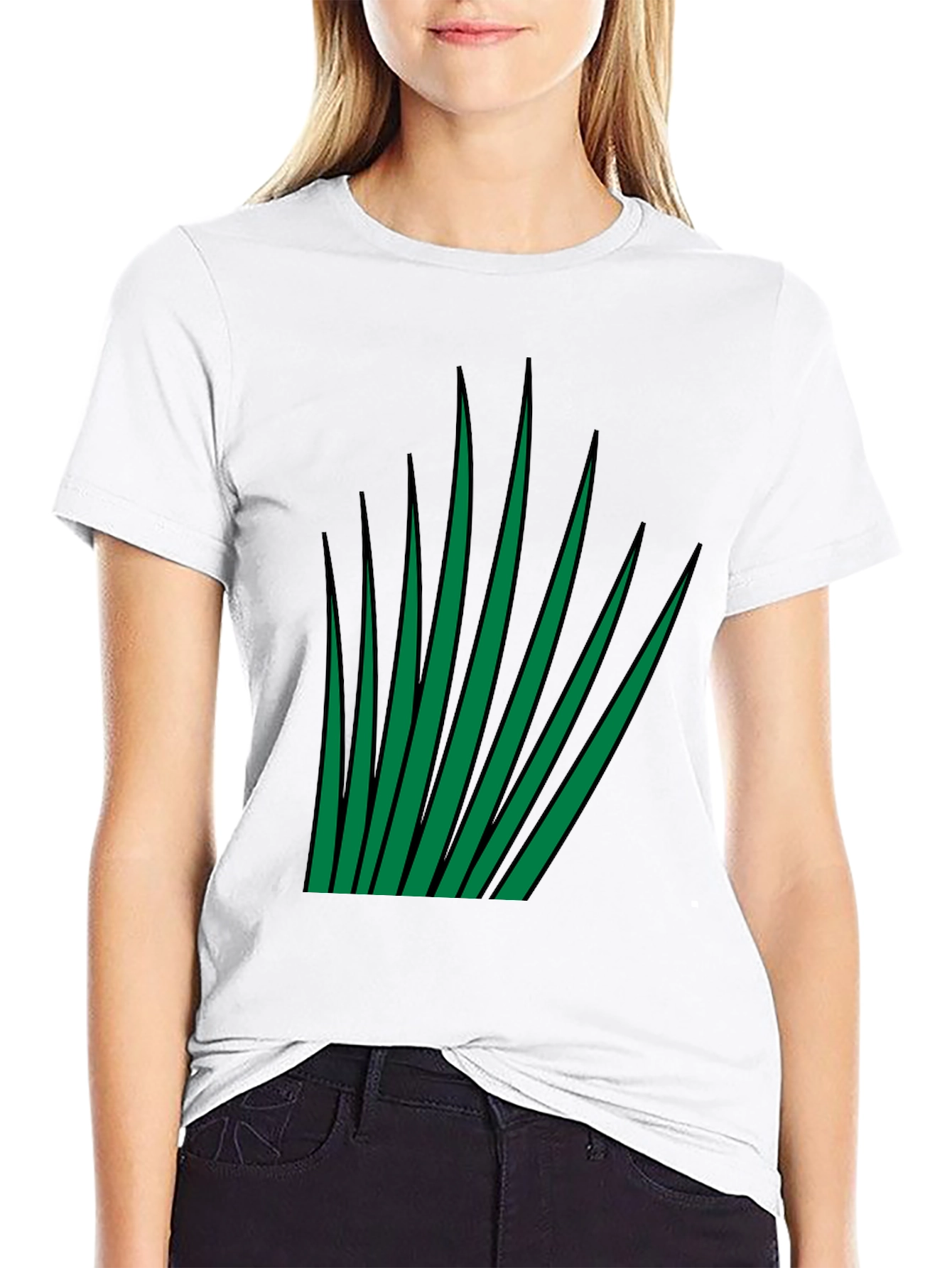 Green Blades Graphic Black T-Shirt