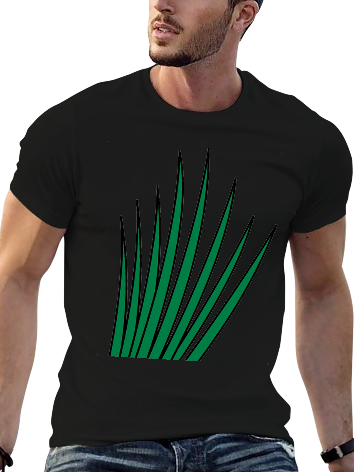 Green Blades Graphic Black T-Shirt