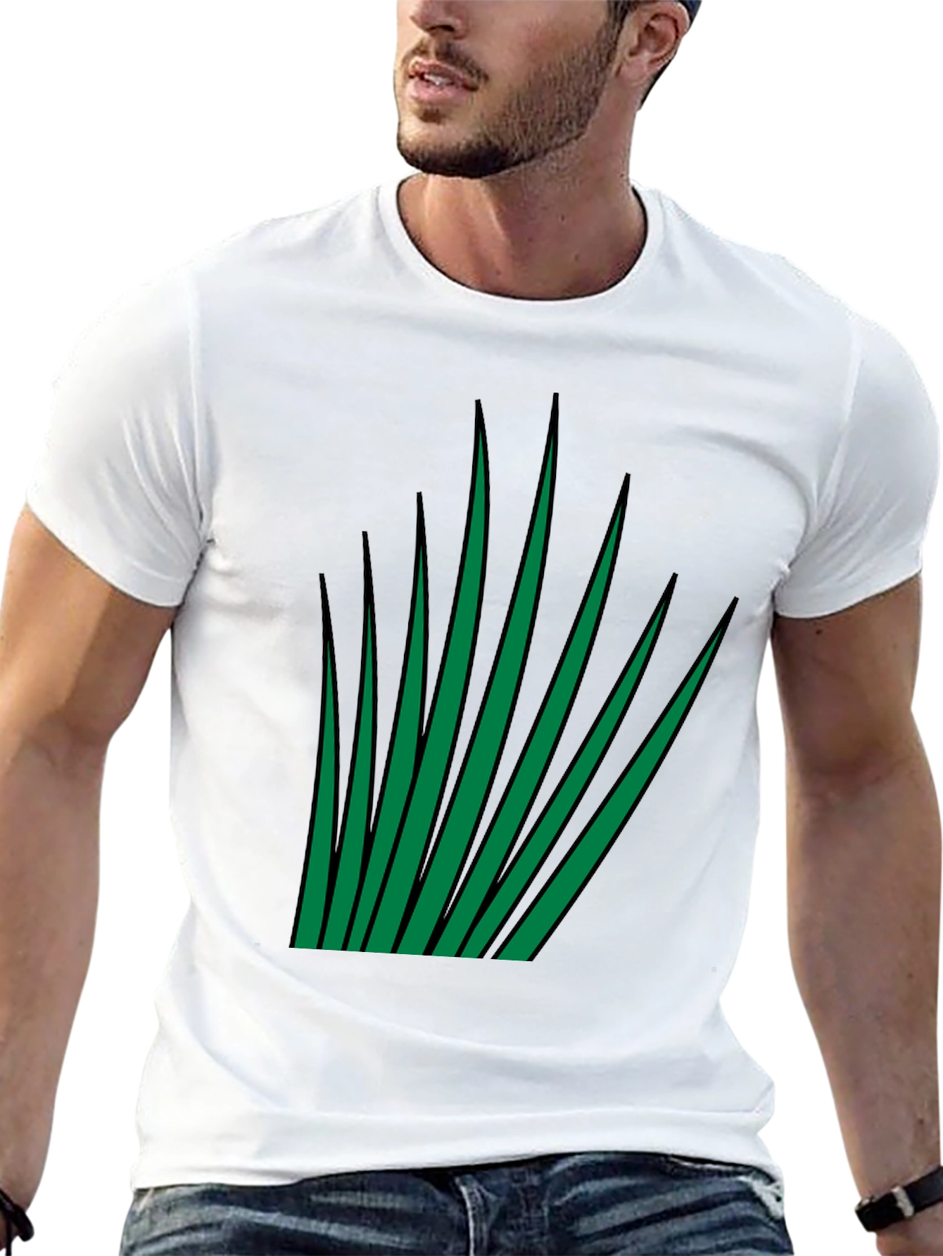Green Blades Graphic Black T-Shirt