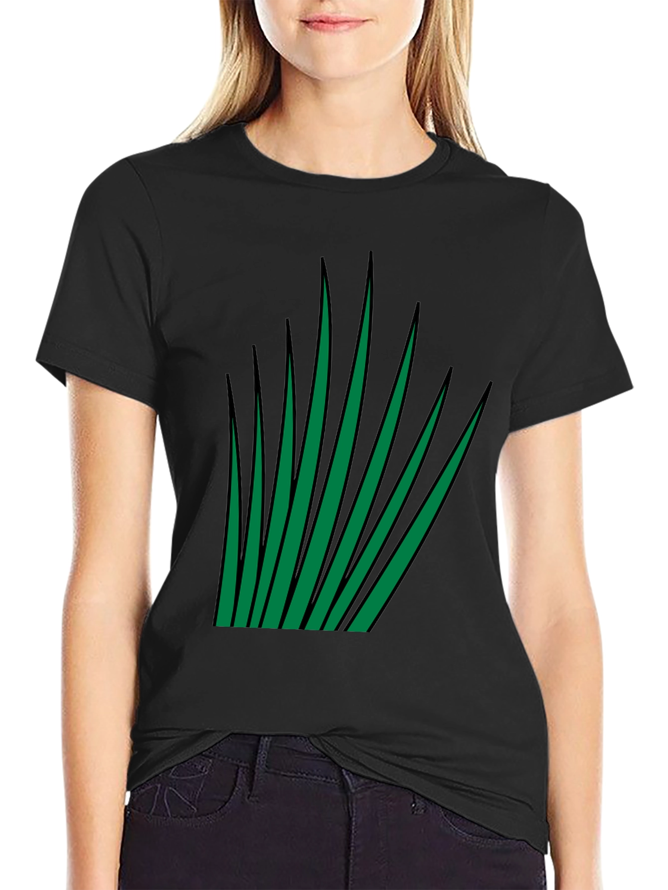 Green Blades Graphic Black T-Shirt