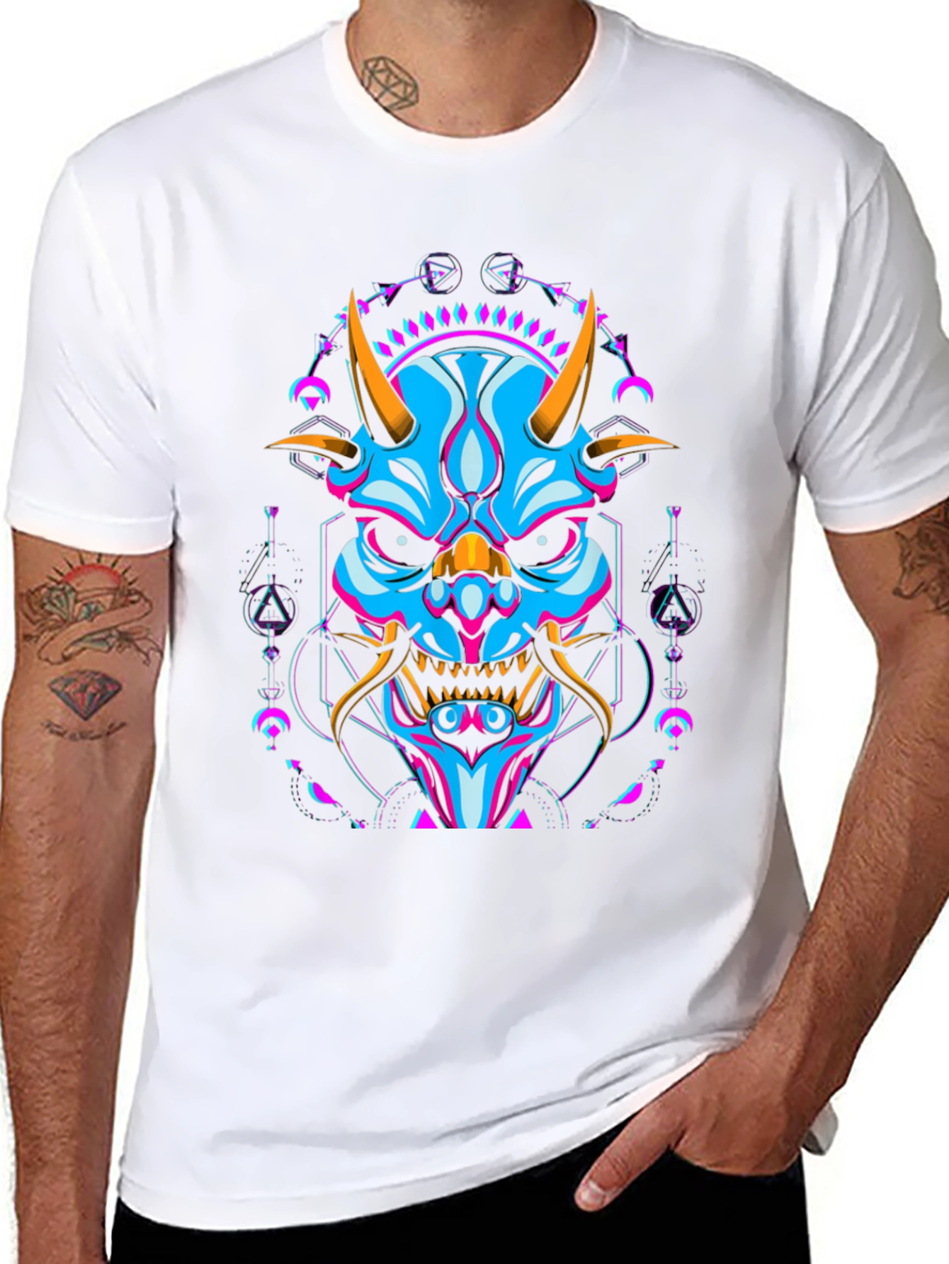 Neon Oni Mask Graphic T-Shirt