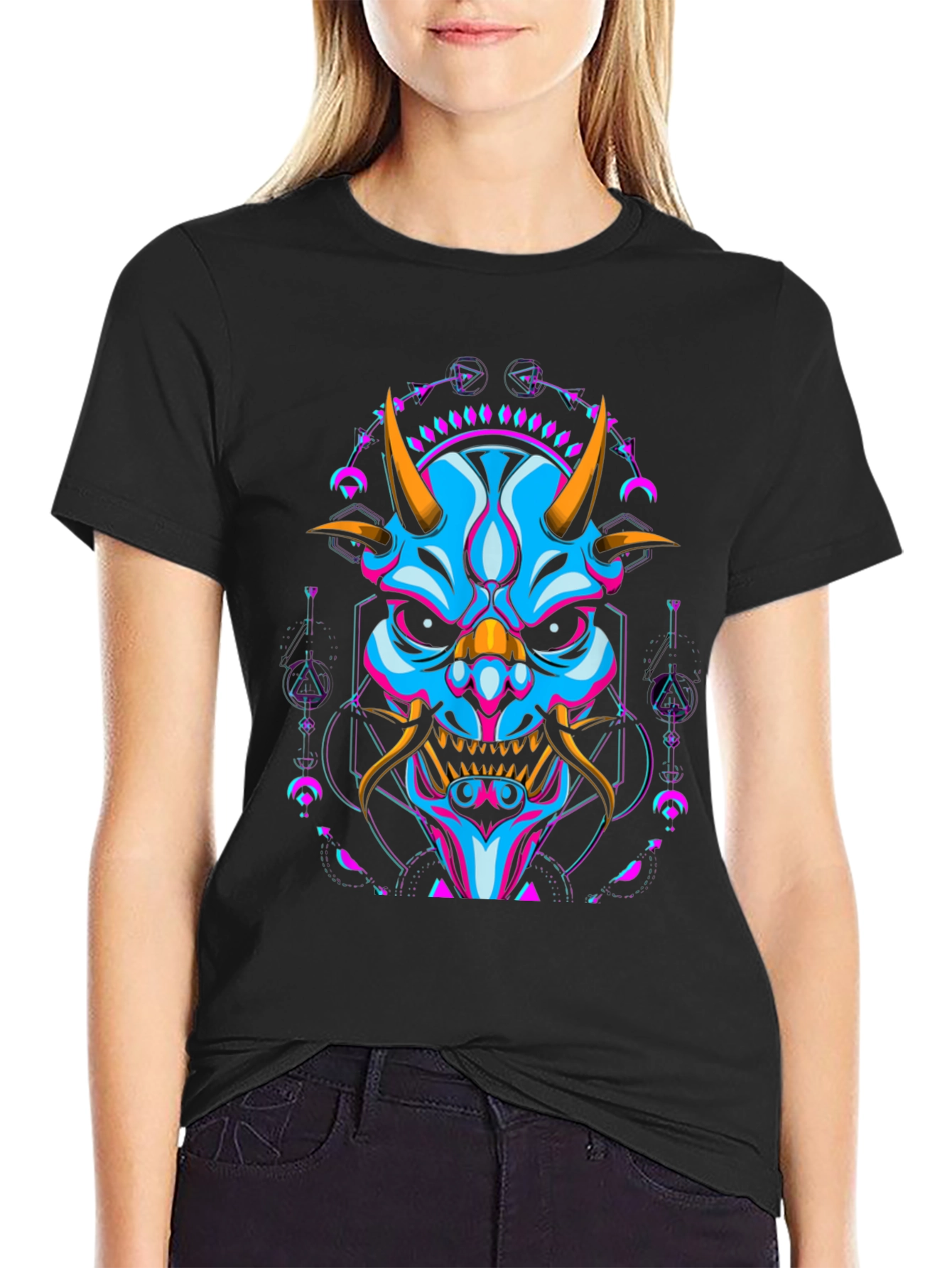 Neon Oni Mask Graphic T-Shirt
