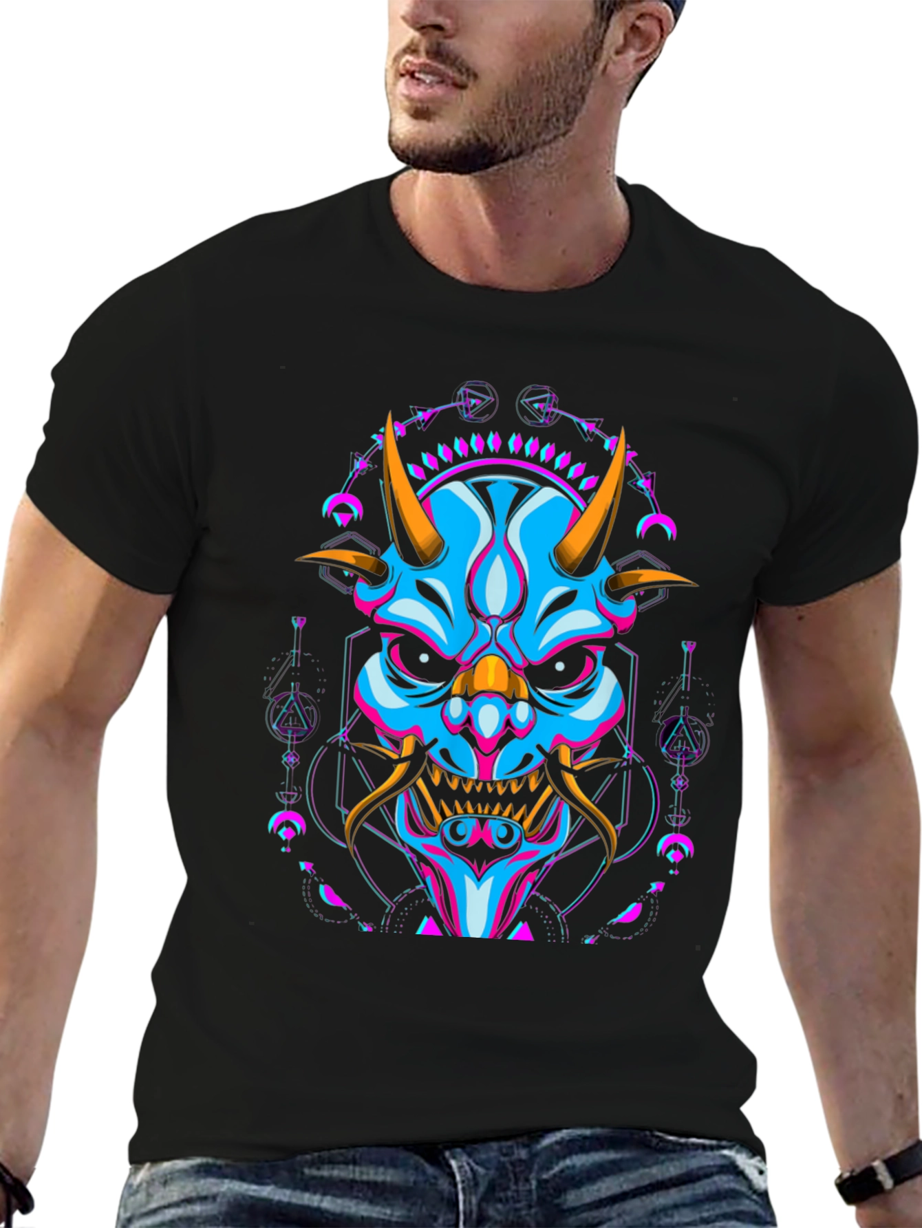 Neon Oni Mask Graphic T-Shirt