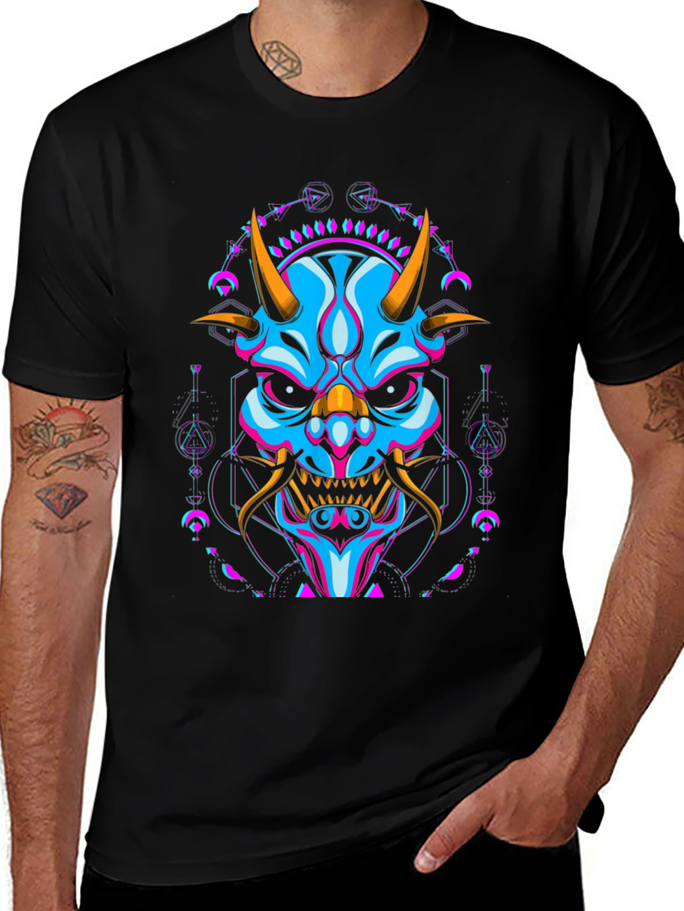 Neon Oni Mask Graphic T-Shirt
