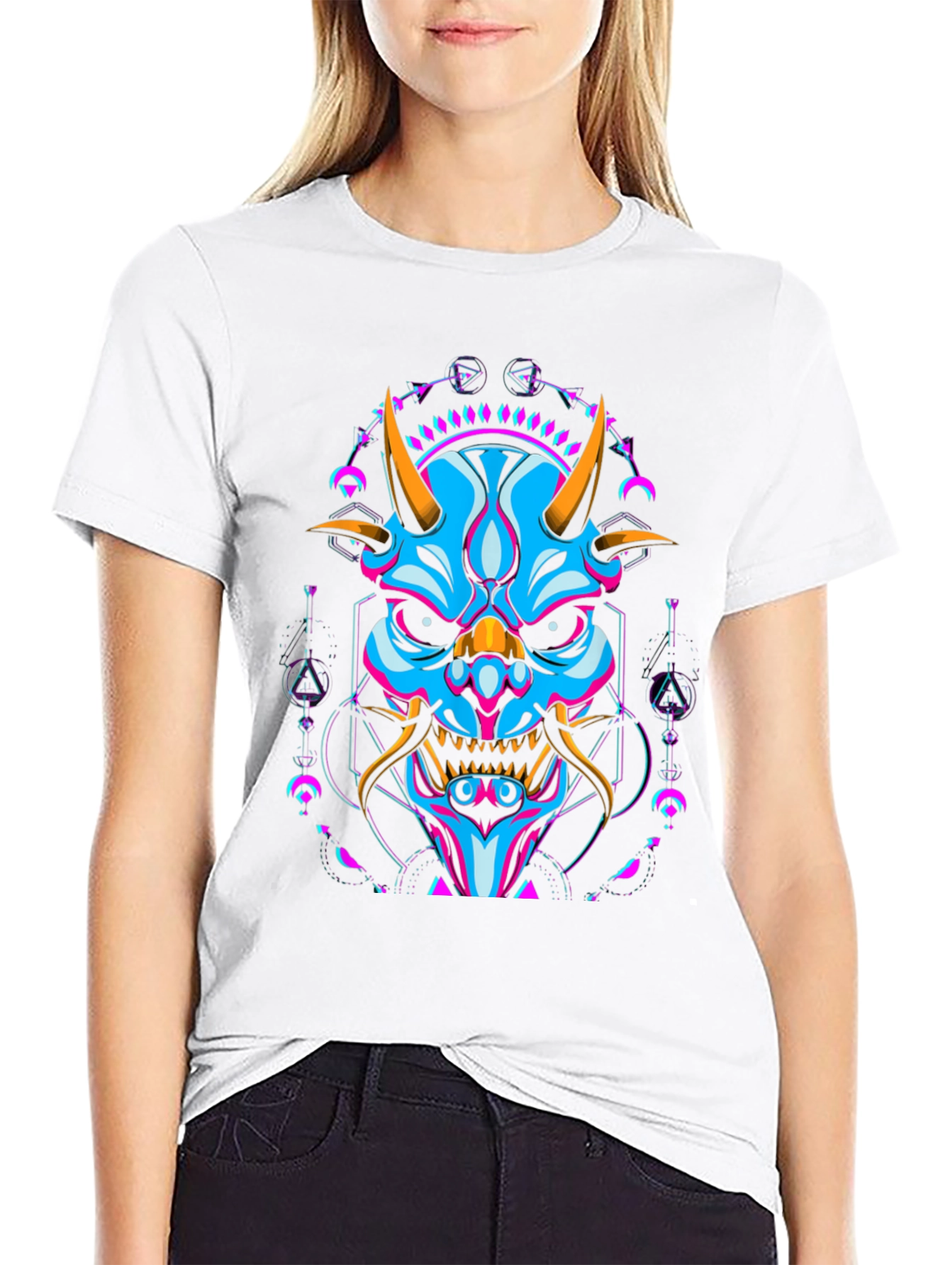 Neon Oni Mask Graphic T-Shirt