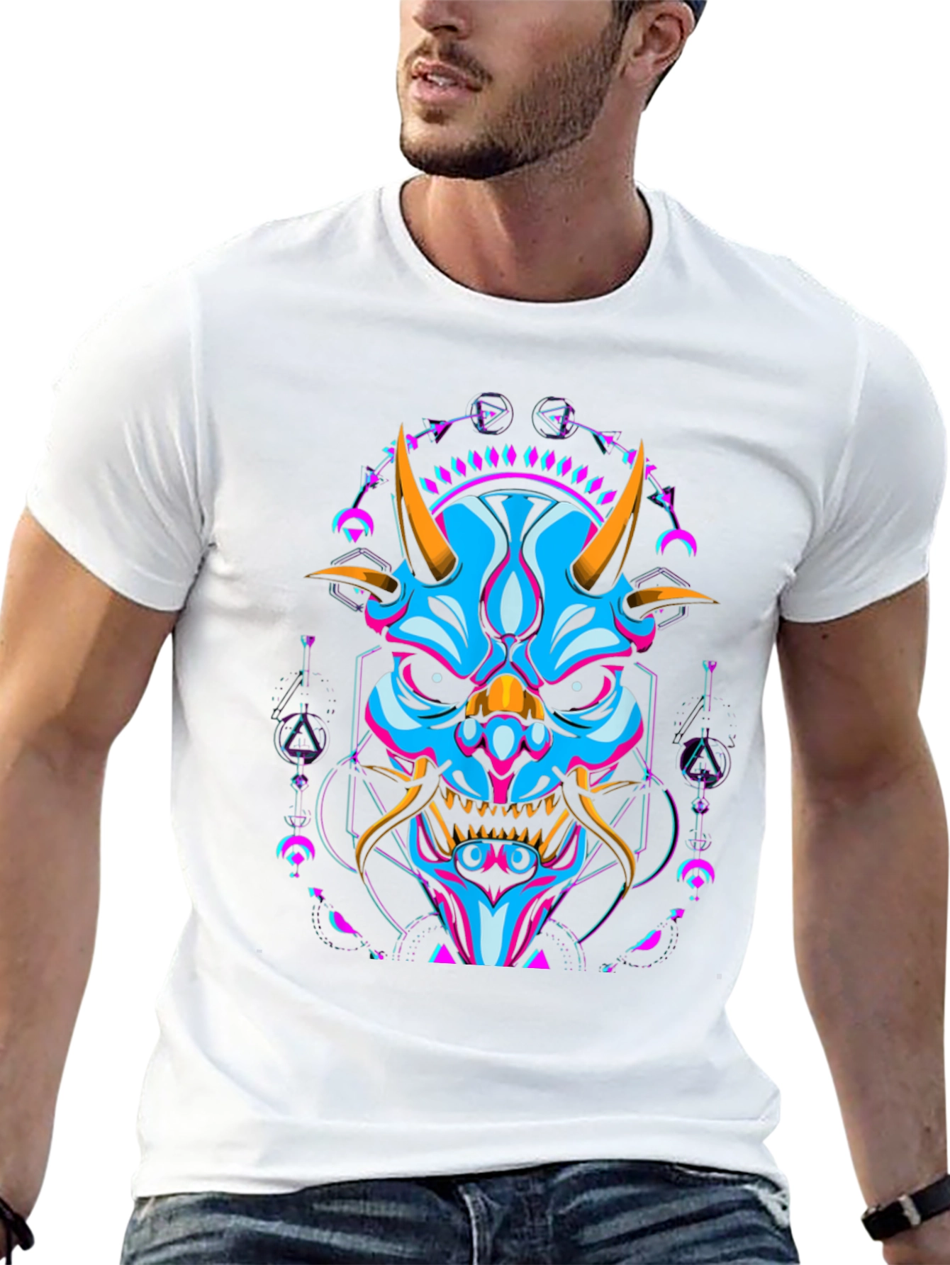 Neon Oni Mask Graphic T-Shirt