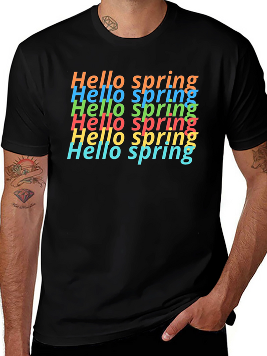 Hello Spring Colorful Text Graphic T-Shirt