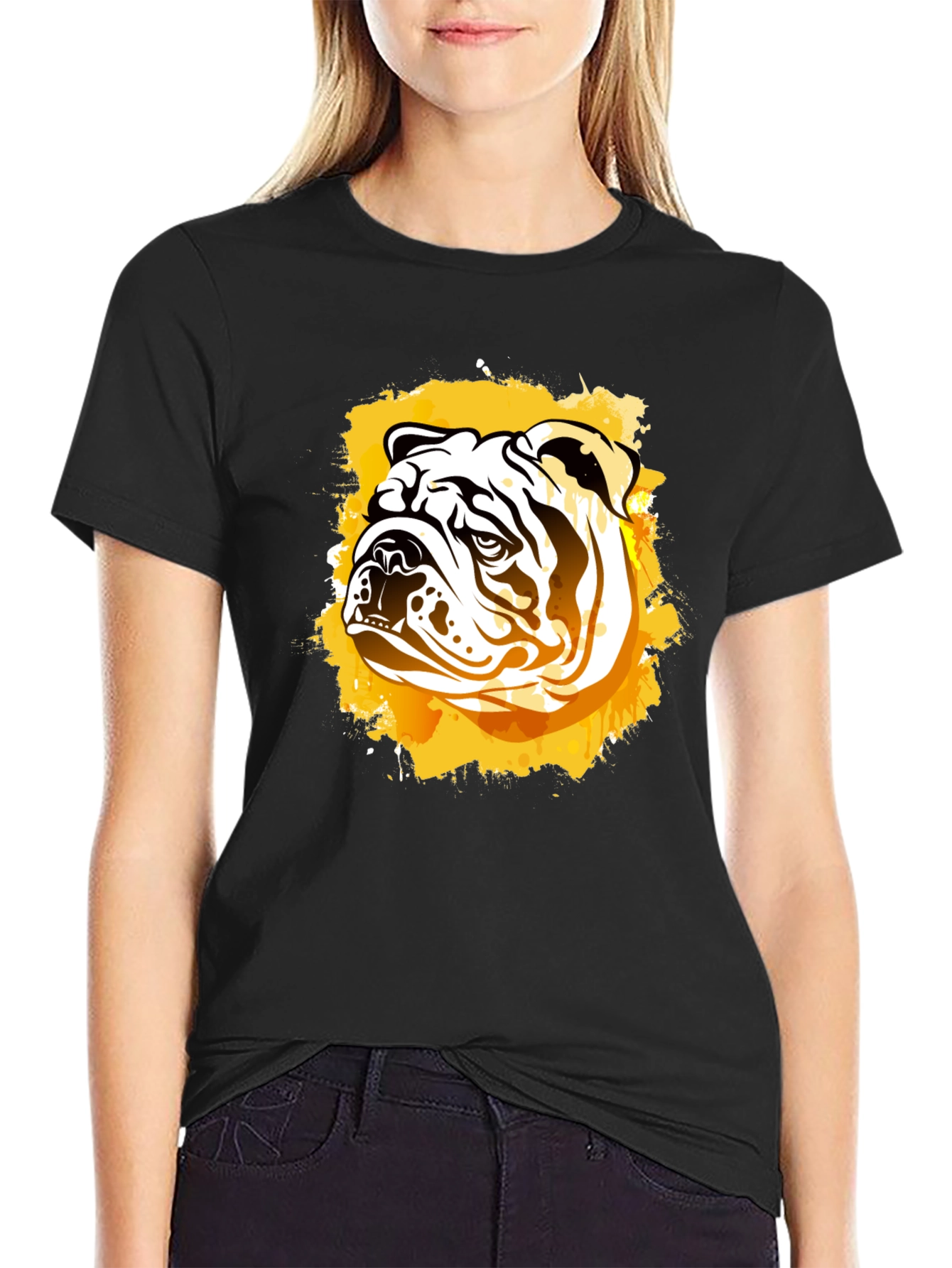 Bulldog Graphic Print Black T-Shirt