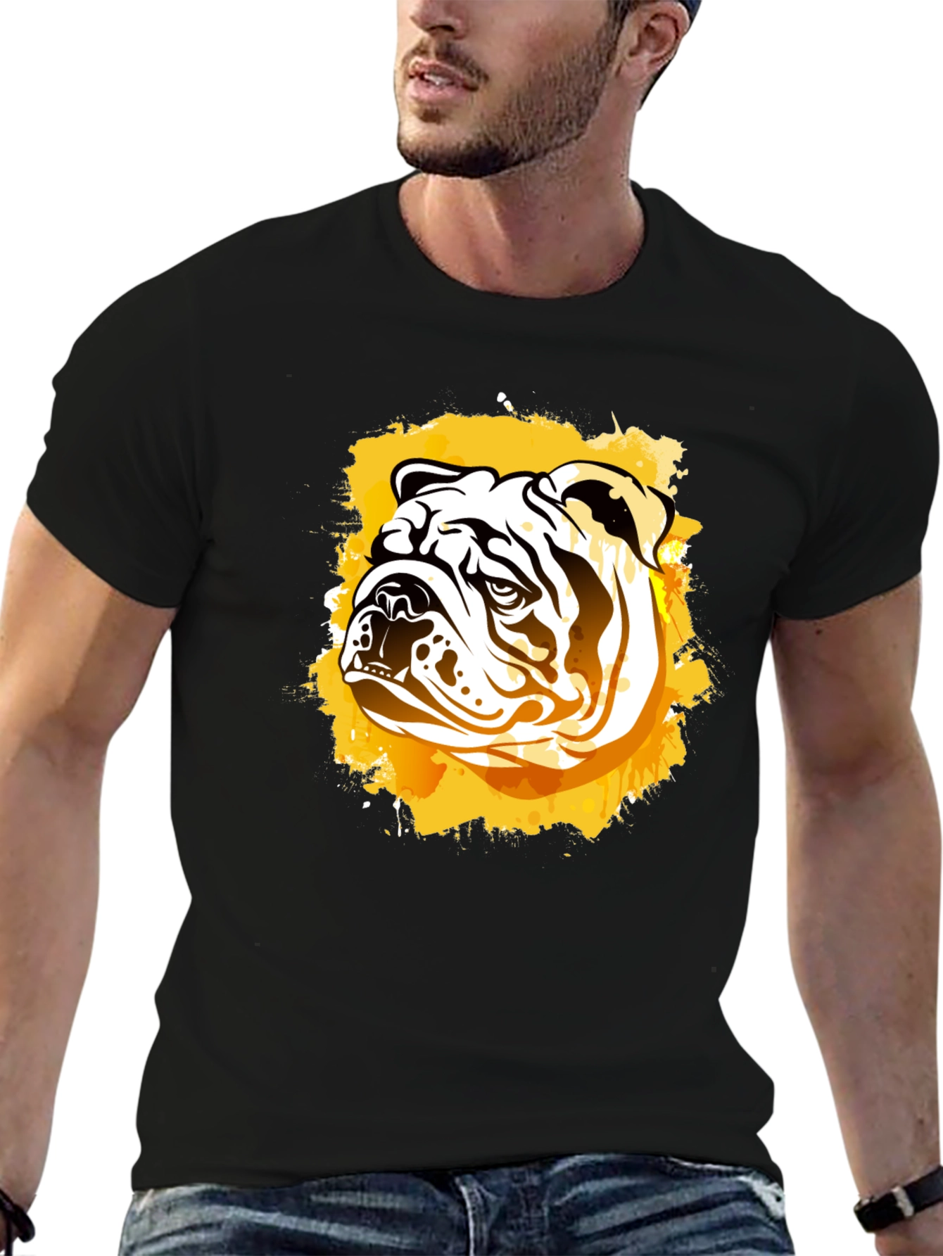 Bulldog Graphic Print Black T-Shirt