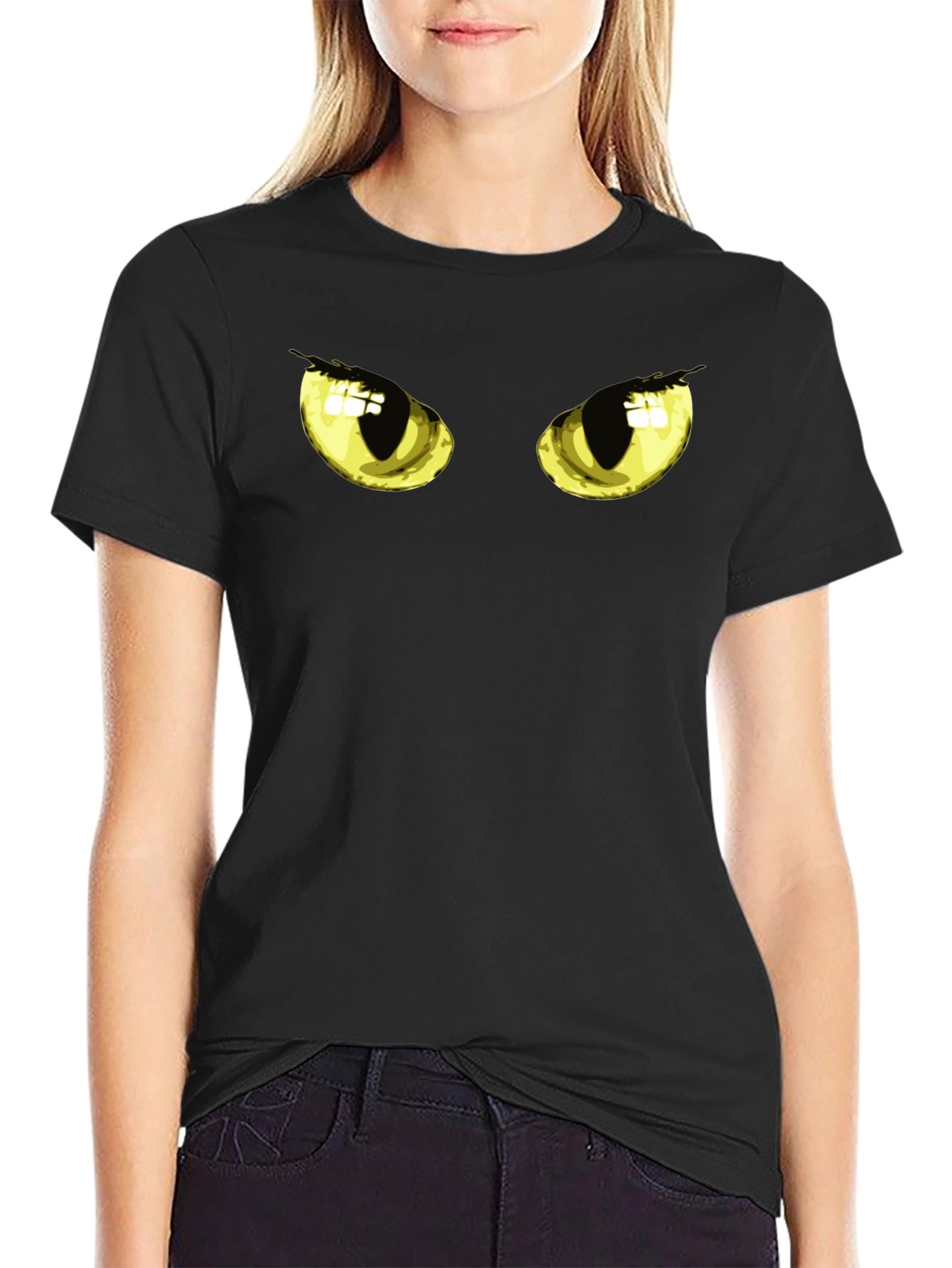 Mens Black T-Shirt with Cat Eyes Graphic