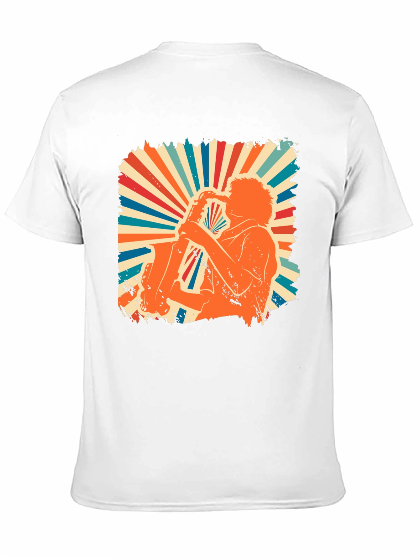 Retro Saxophone Player Graphic Tee - Black Cotton Shirt