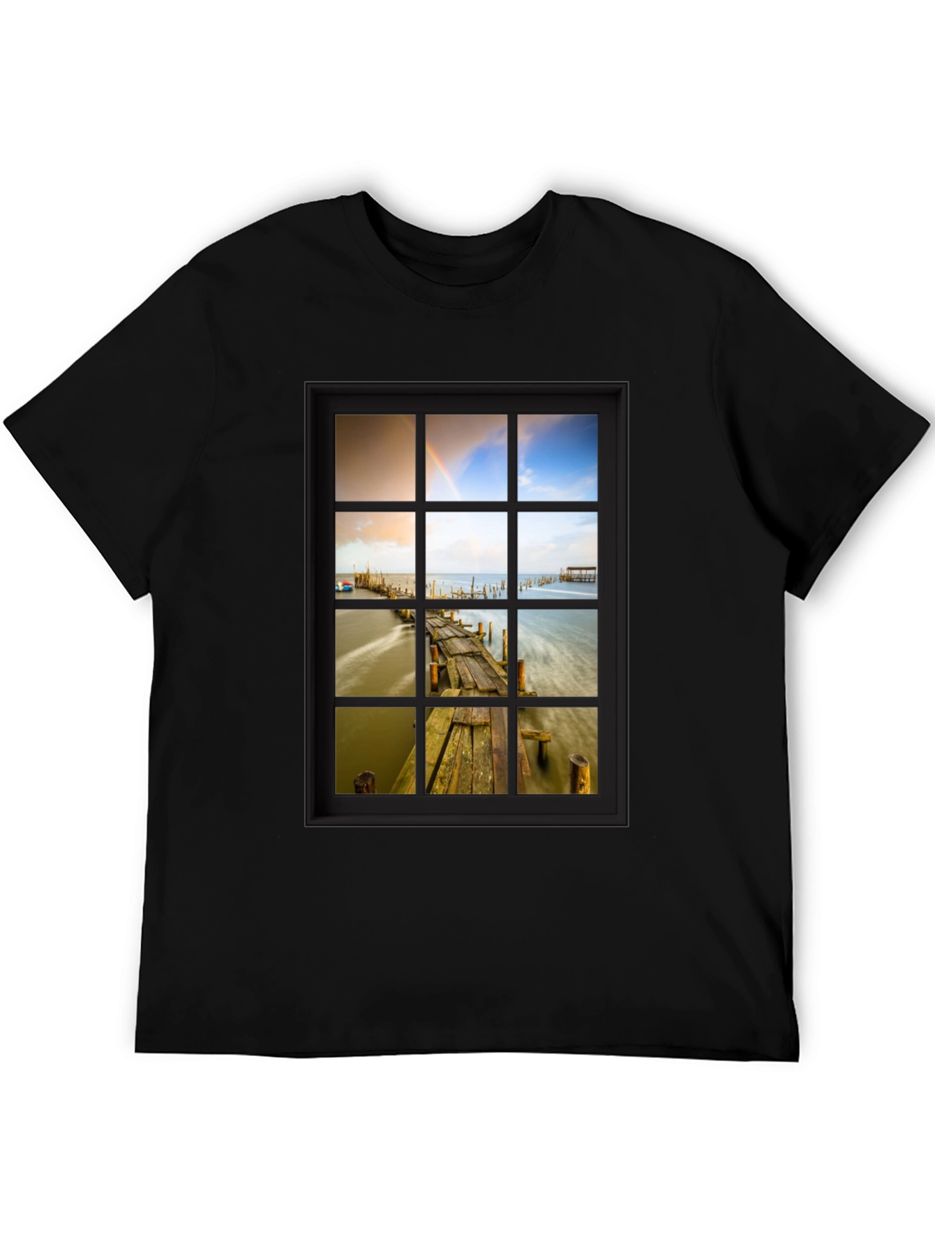 Window View Graphic Tee - Scenic Nature Print T-Shirt