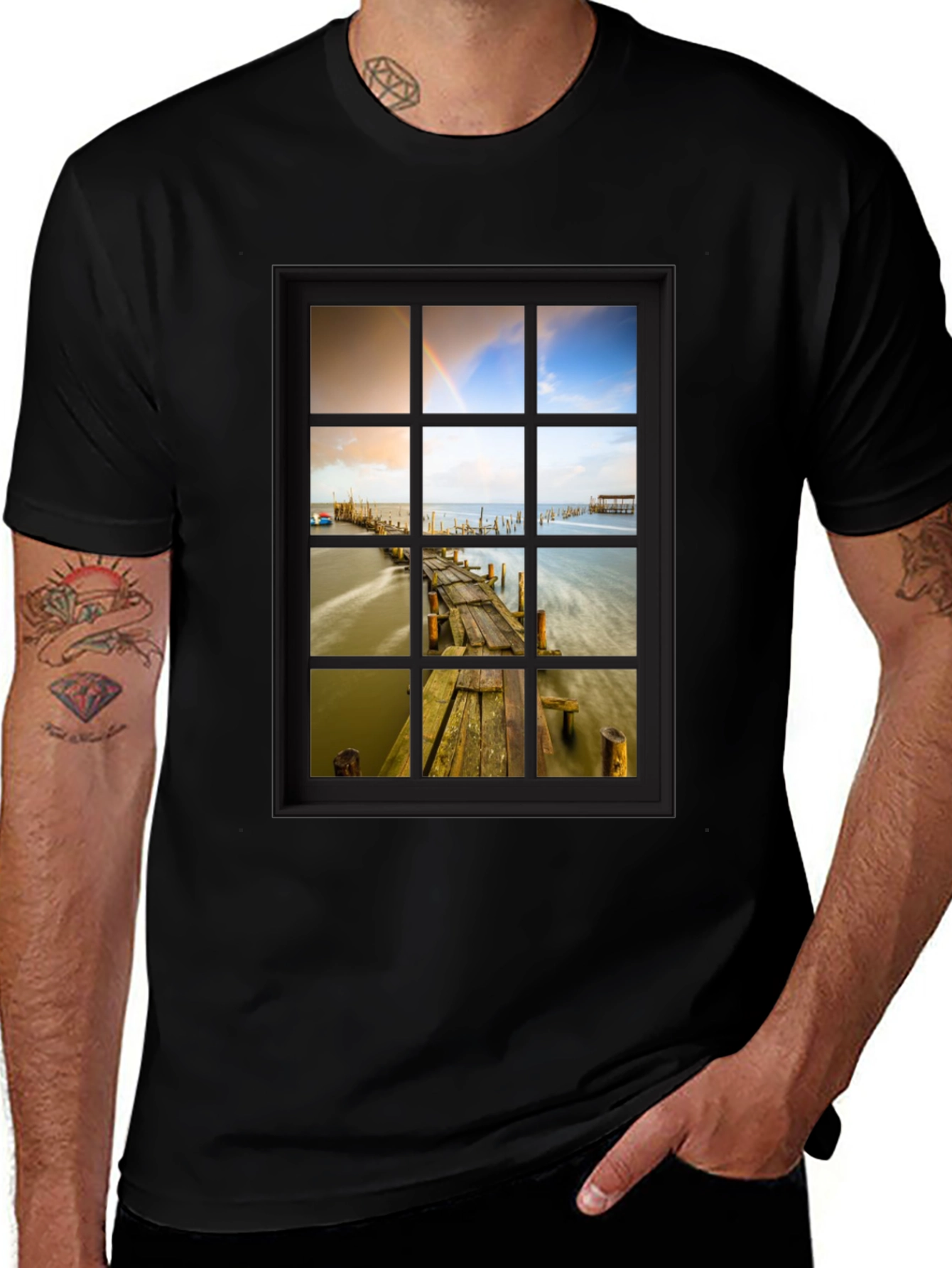 Window View Graphic Tee - Scenic Nature Print T-Shirt