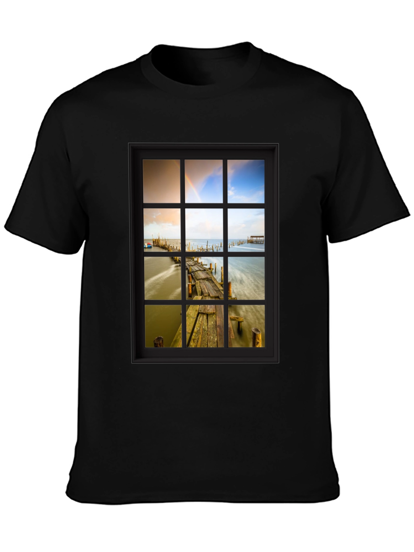 Window View Graphic Tee - Scenic Nature Print T-Shirt