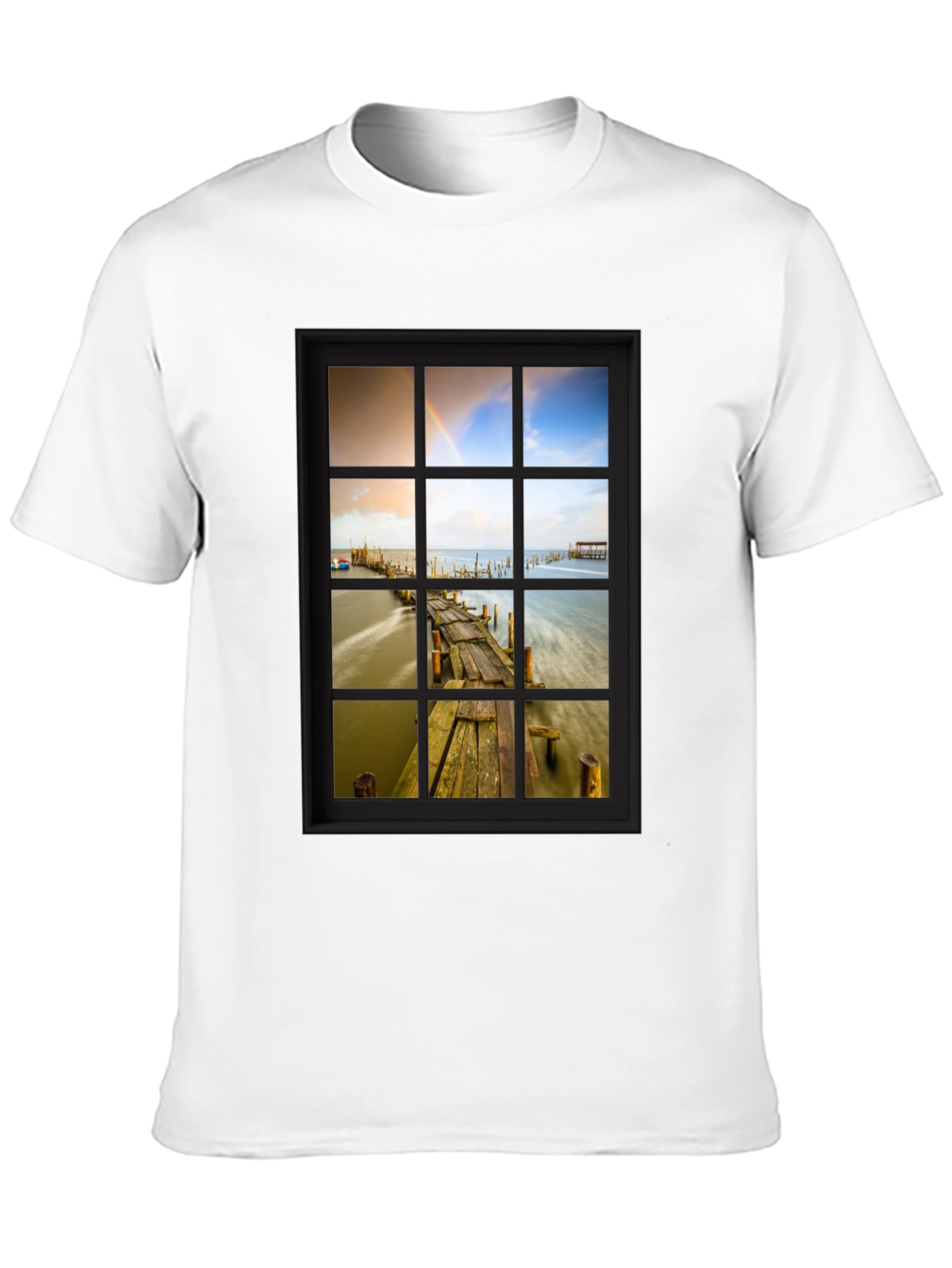 Window View Graphic Tee - Scenic Nature Print T-Shirt