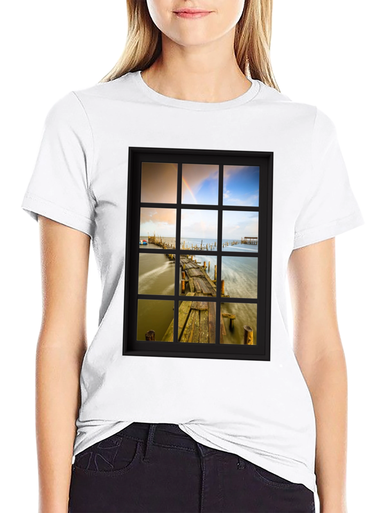 Window View Graphic Tee - Scenic Nature Print T-Shirt
