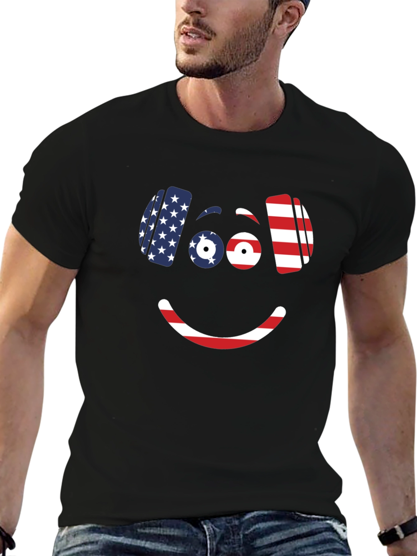 Smiley Face USA Flag T-Shirt Patriotic Fun