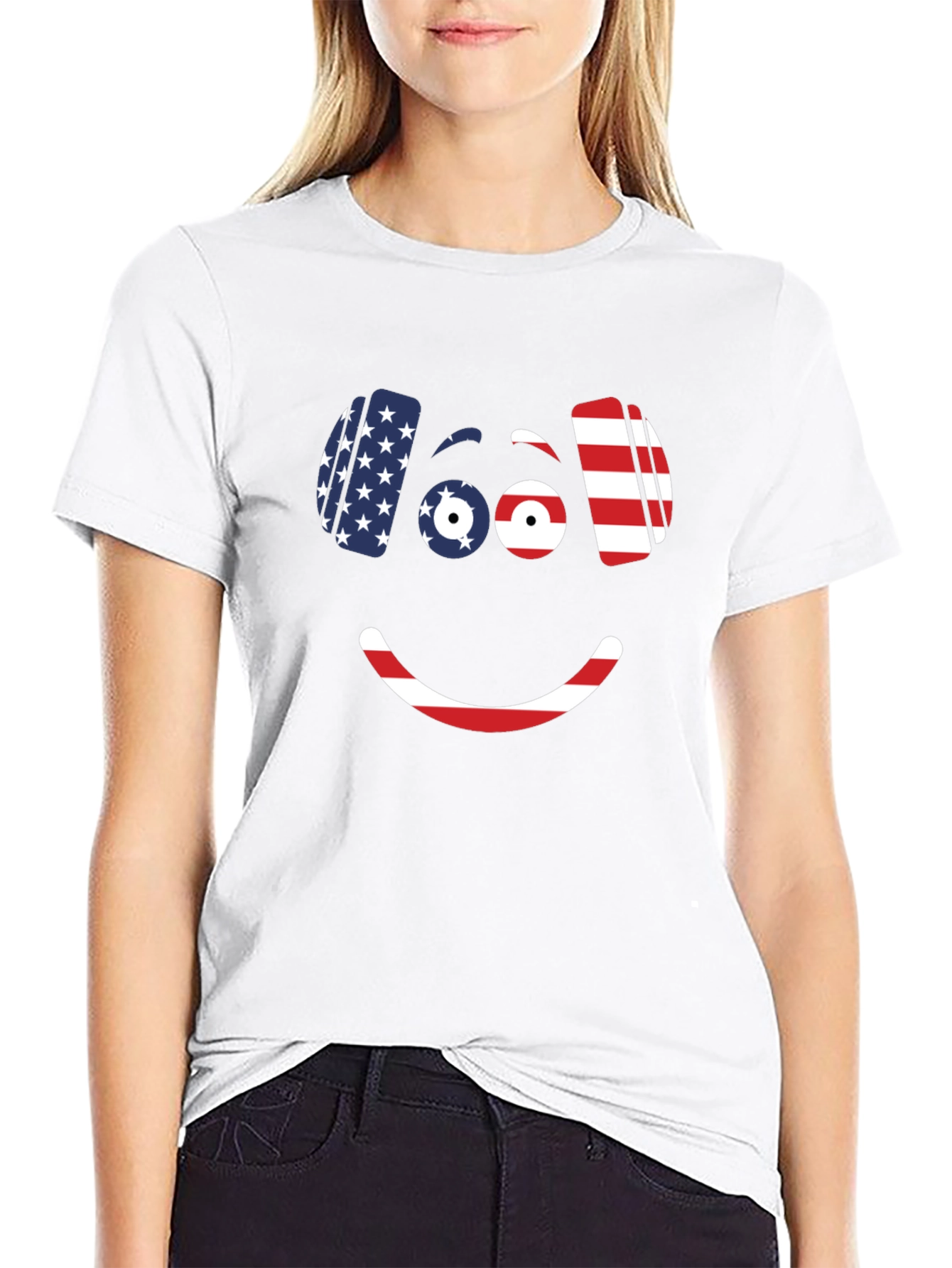 Smiley Face USA Flag T-Shirt Patriotic Fun